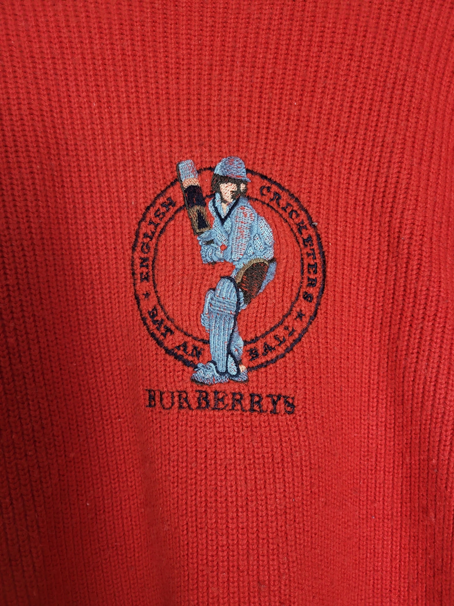 BURBERRY - Vintage Pullover - Muster Cricket - Rot - Herren - S