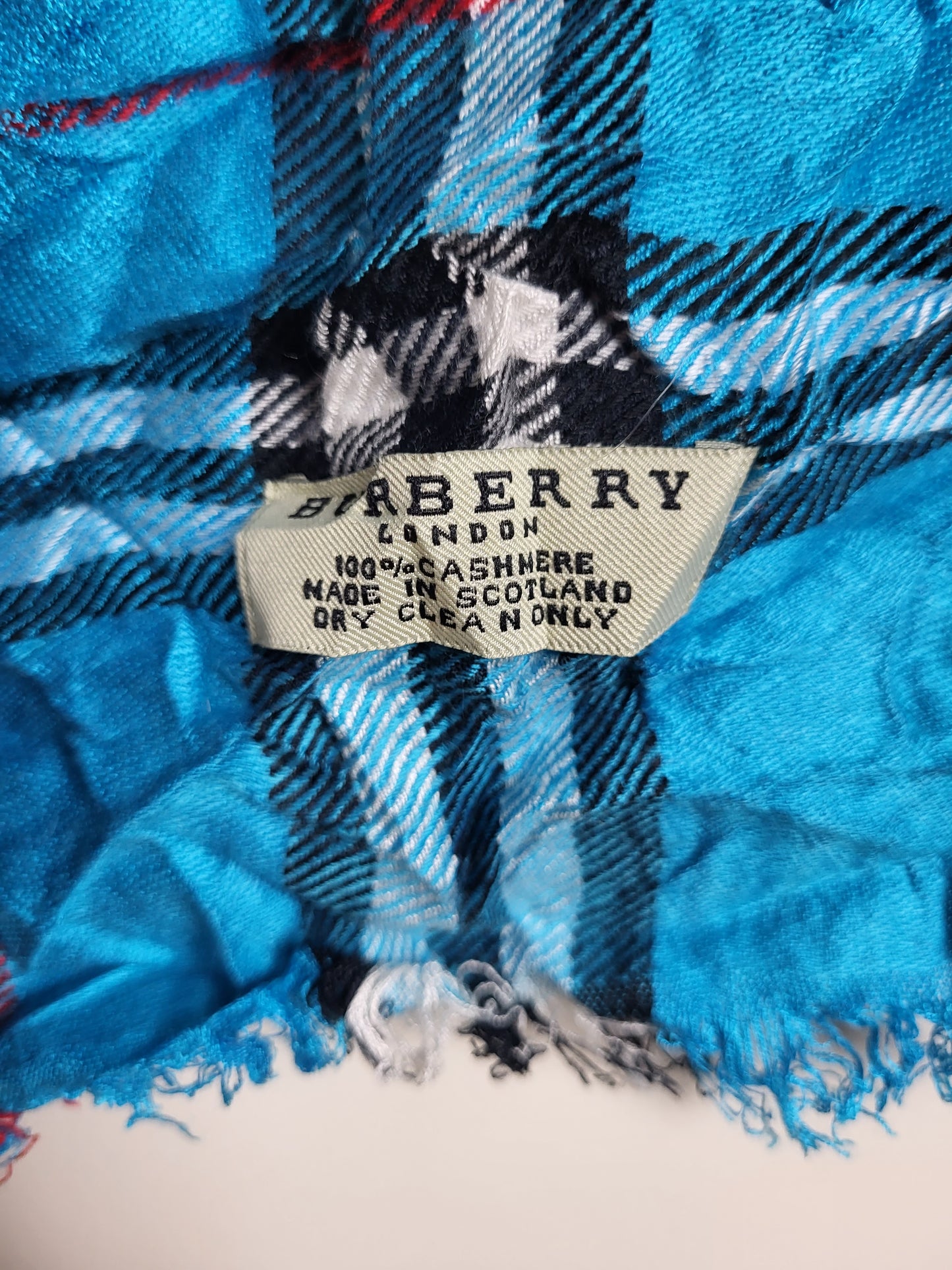 Burberry London - Vintage Schal / Tuch - Blau Tartan- Kaschmir - 175 x 65