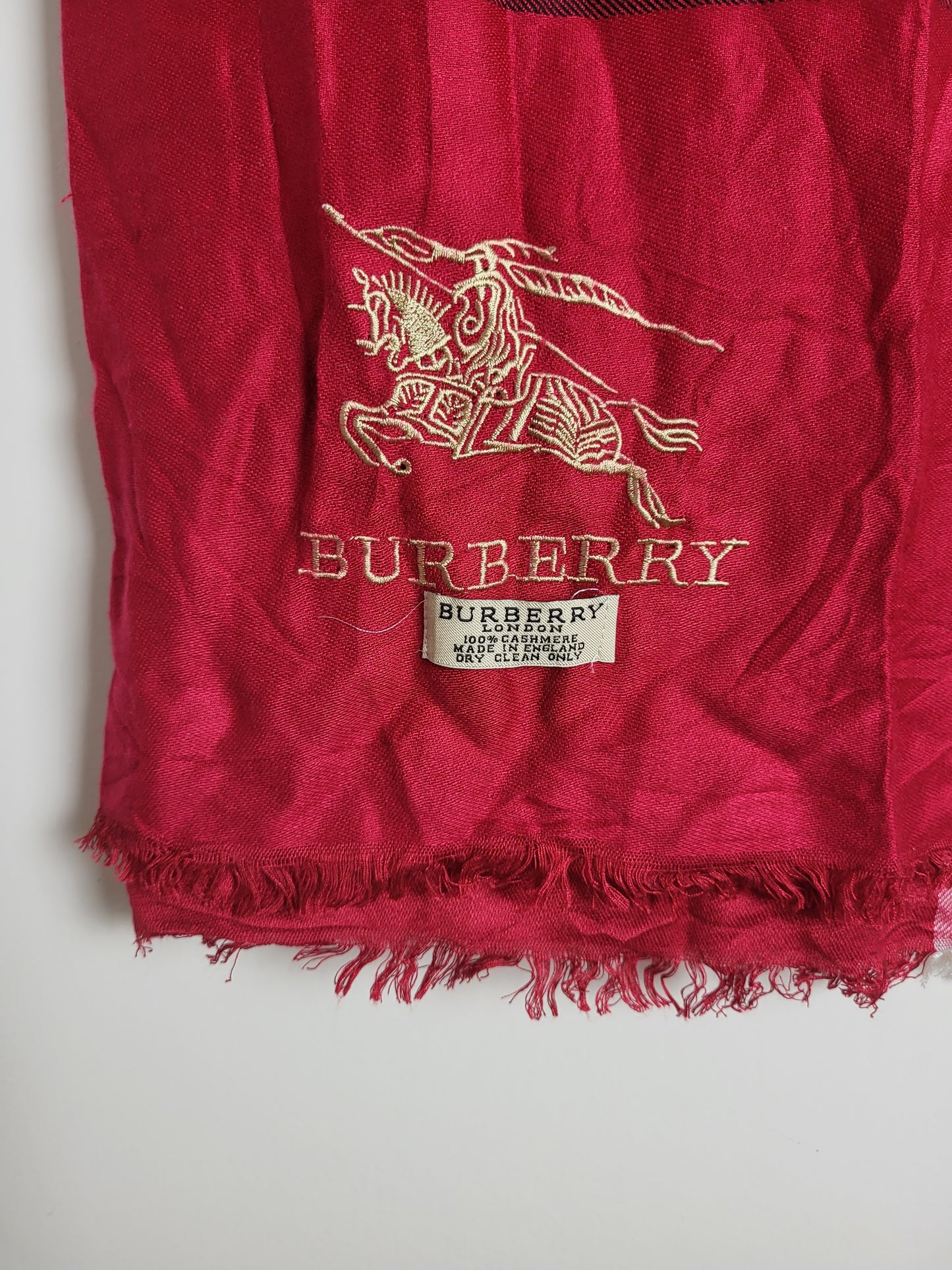 Burberry London - Vintage Schal / Tuch - Rot Tartan - Kaschmir - 185 x 65