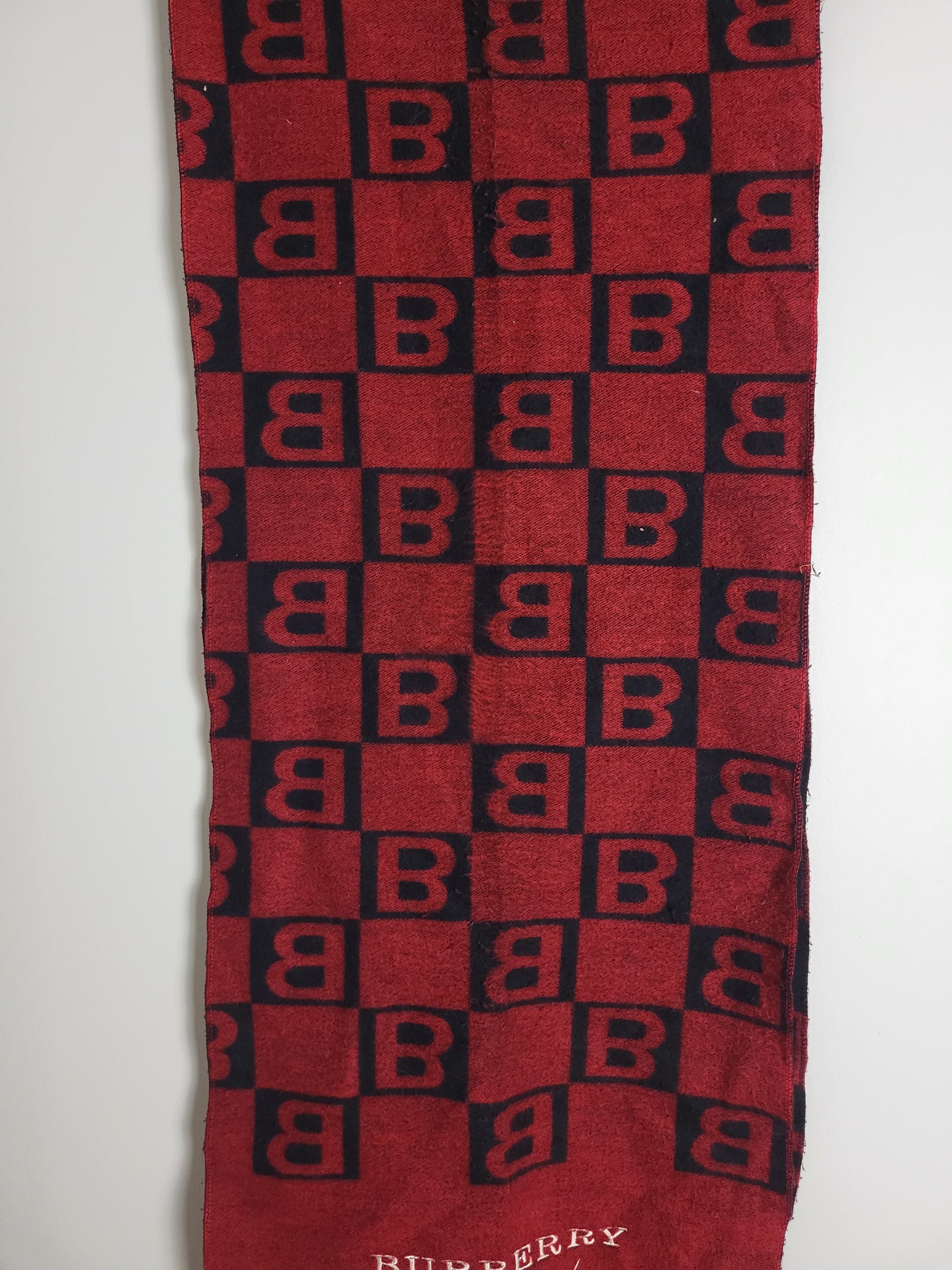Burberry London - Vintage Schal - Rot / Schwarz Muster - Kaschmir - 168 x 30