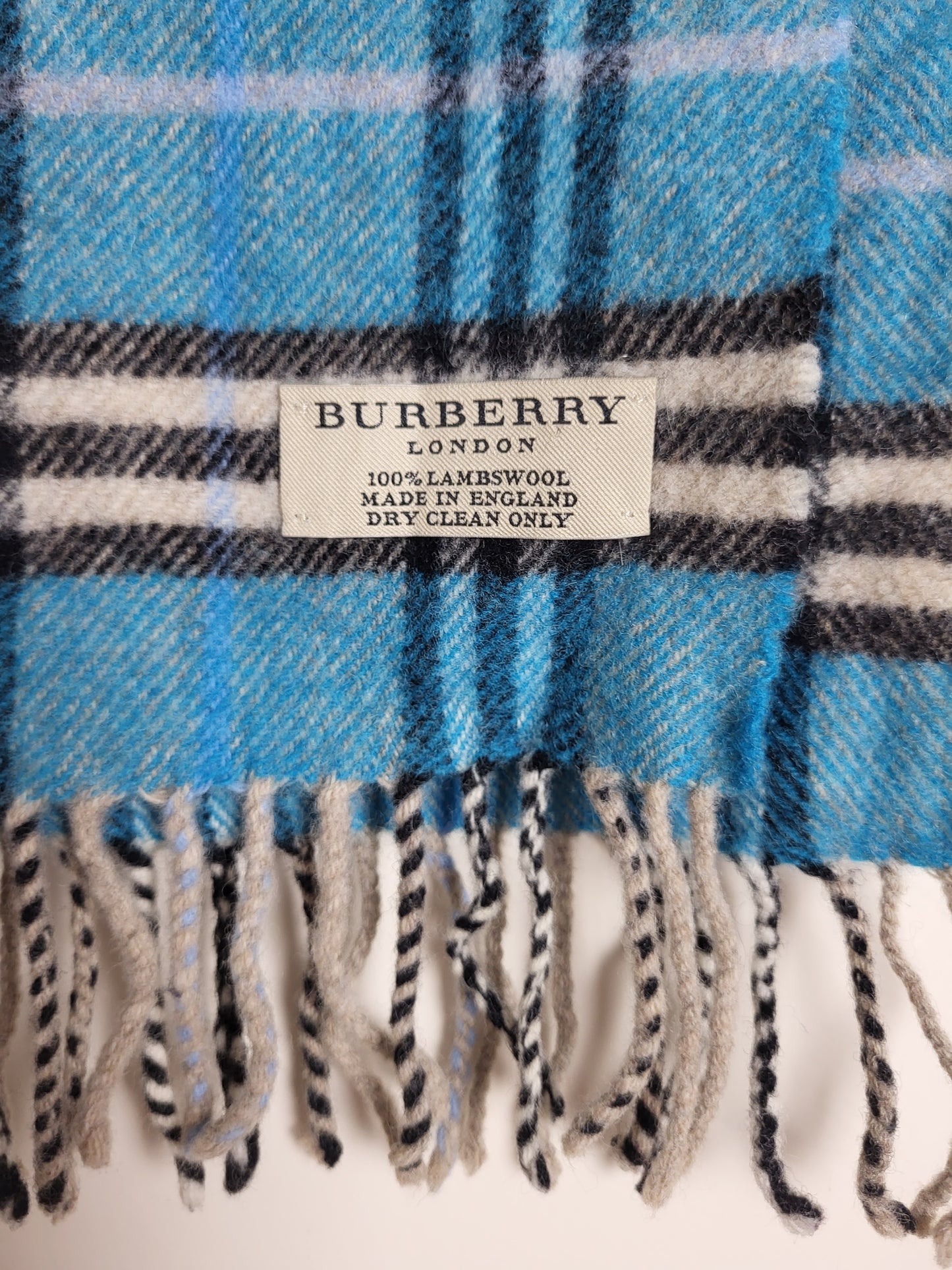 Burberry London - Vintage Schal - Türkis Tartan - Lammwolle - 130 x 24