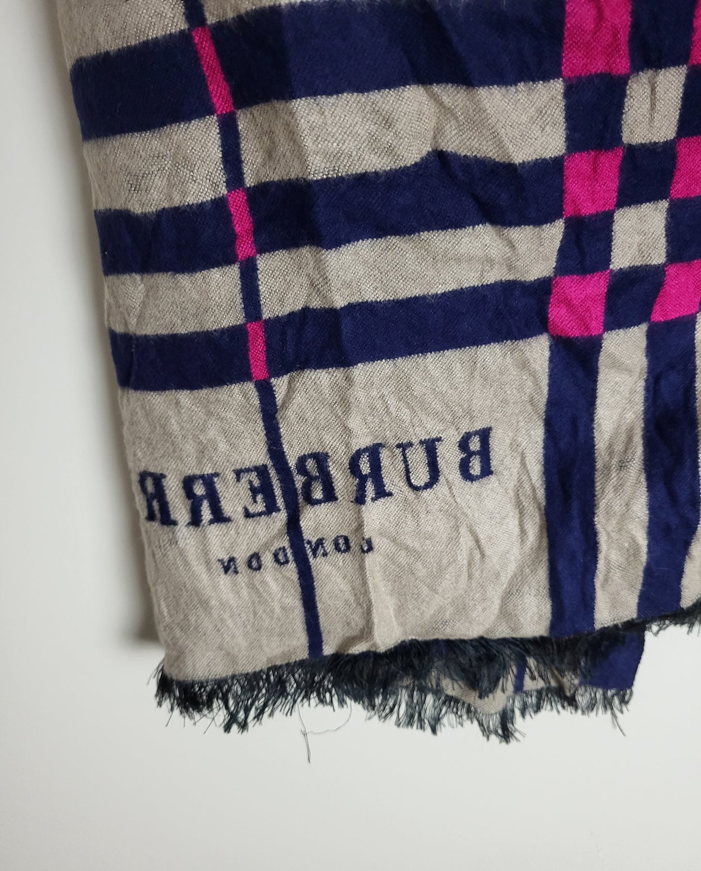 Burberry London - Vintage Schal / Tuch - Dunkelblau Logo - Kaschmir - 190 x 60