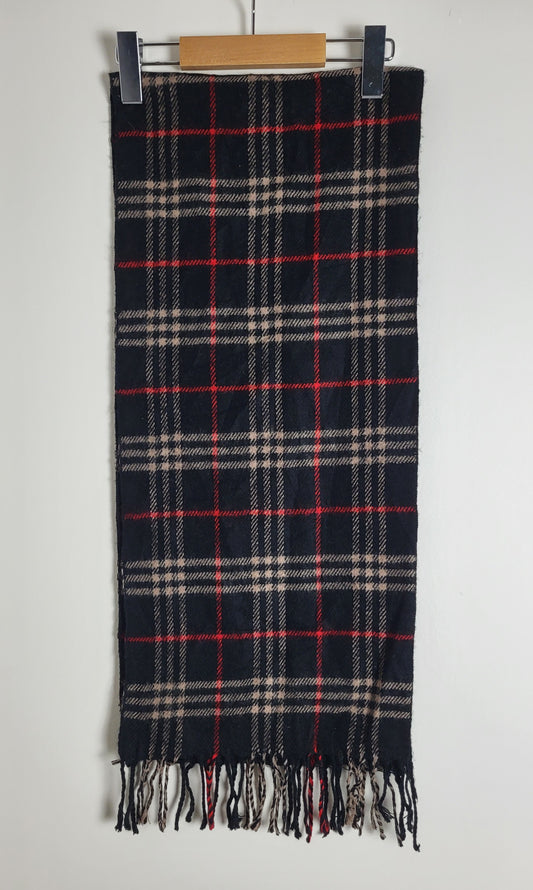 Burberry London - Vintage Schal - Schwarz / Rot Tartan - Kaschmir - 135 x 30