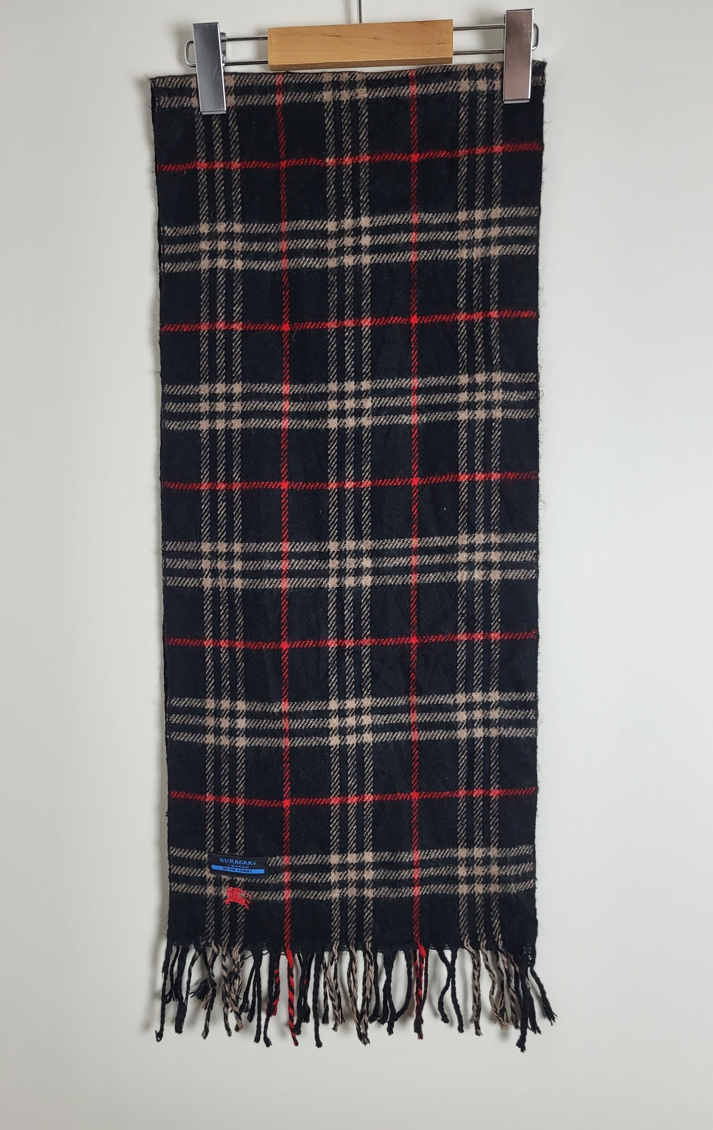 Burberry London - Vintage Schal - Schwarz / Rot Tartan - Kaschmir - 135 x 30