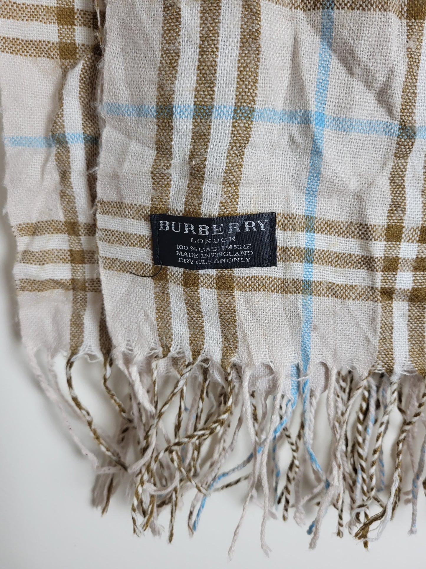 Burberry London - Vintage Schal / Tuch - Beige Tartan- Kaschmir - 160 x 70