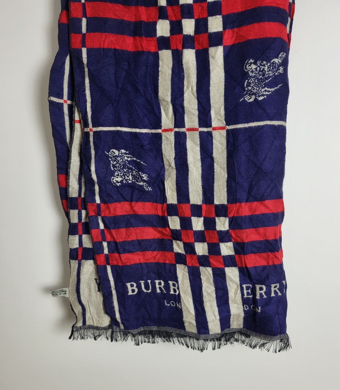 Burberry - Schal / Tuch - Dunkelblau Tartan - Wolle / Kaschmir - 180 x 65