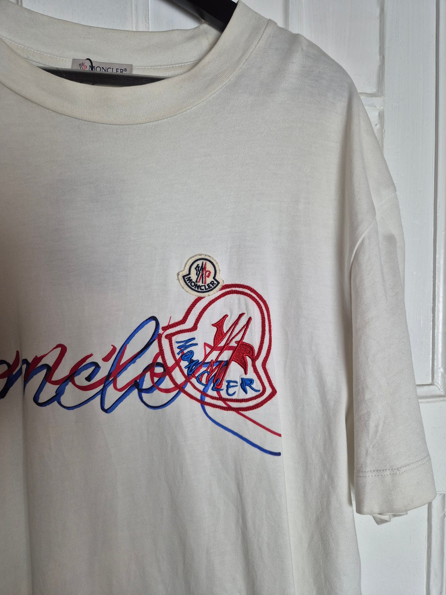 Moncler - T-Shirt - Weiß mit Print und Stick - Herren - XL