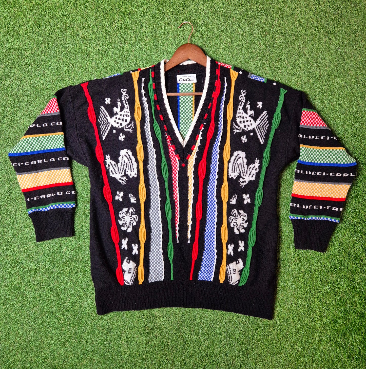 Original/Auth Carlo Colucci - Vintage Pullover - Bunt mit Hahn Muster - M/L (52)