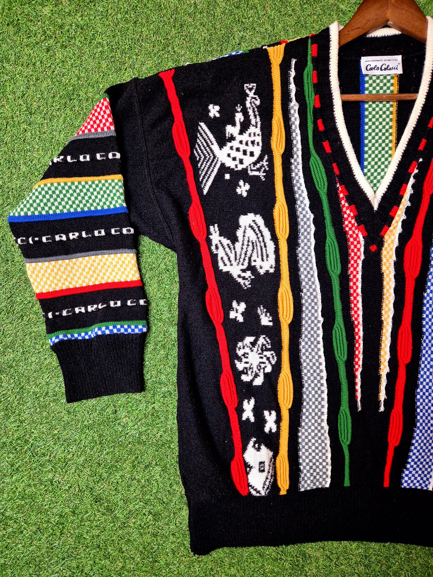 Original/Auth Carlo Colucci - Vintage Pullover - Bunt mit Hahn Muster - M/L (52)