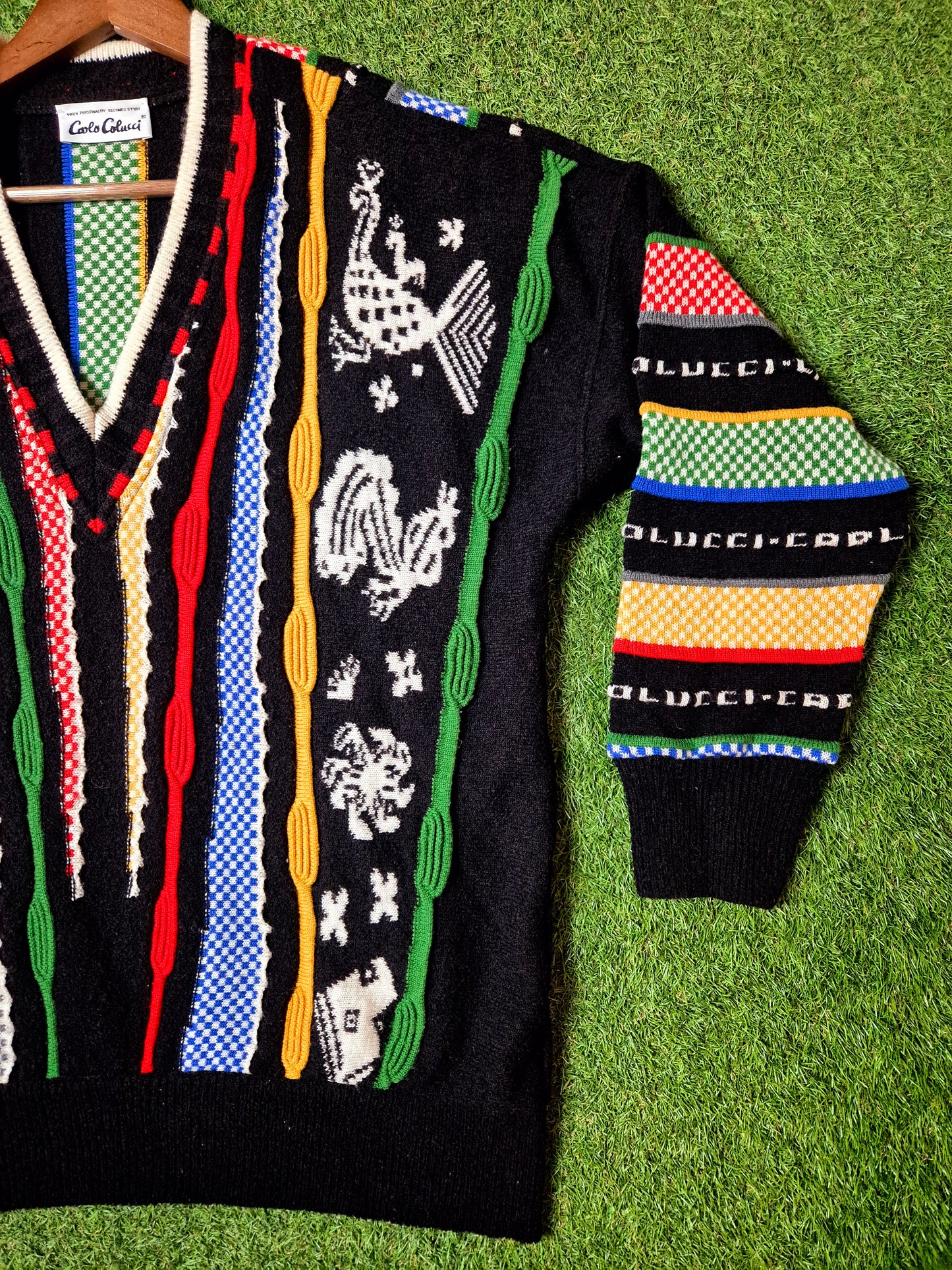 Original/Auth Carlo Colucci - Vintage Pullover - Bunt mit Hahn Muster - M/L (52)