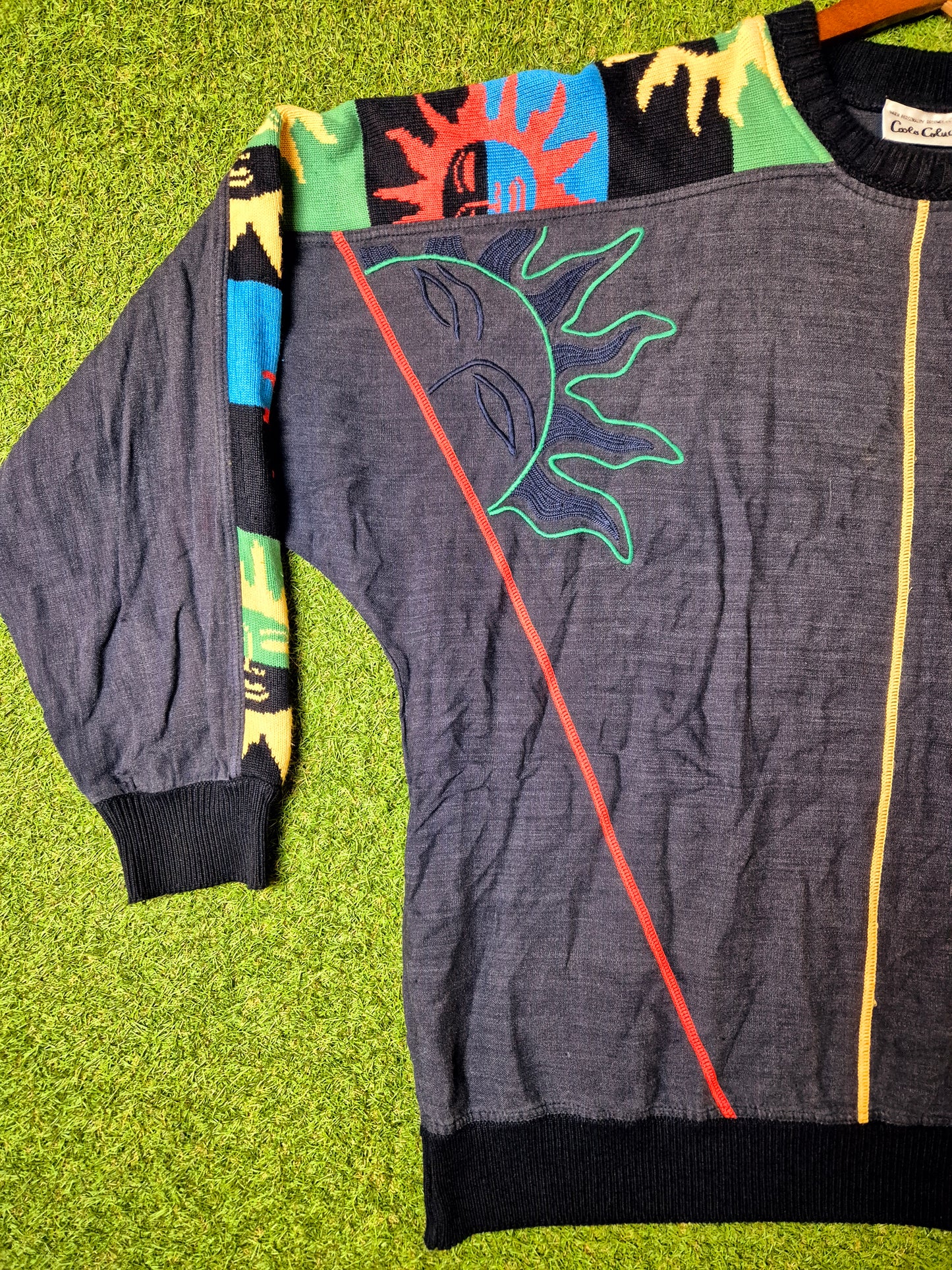 Original/Auth Carlo Colucci - Vintage Pullover - Bunt mit Sonnen Muster - L/XL (56)