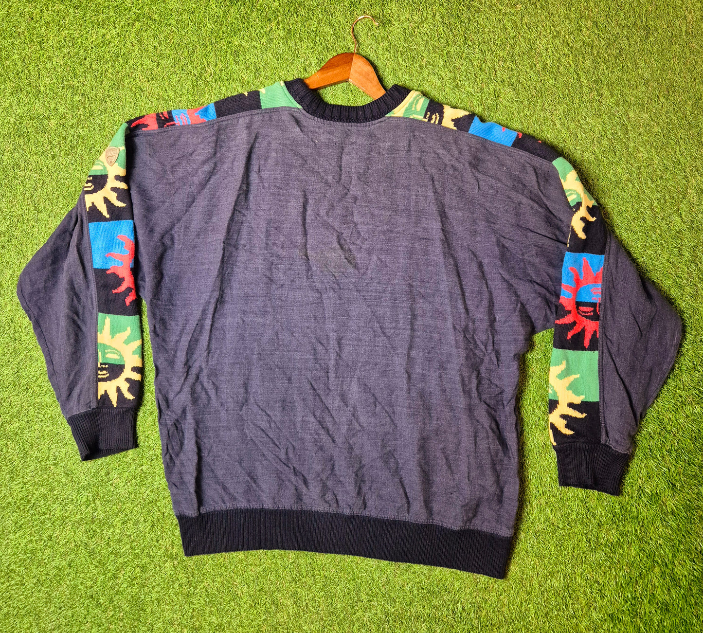 Original/Auth Carlo Colucci - Vintage Pullover - Bunt mit Sonnen Muster - L/XL (56)