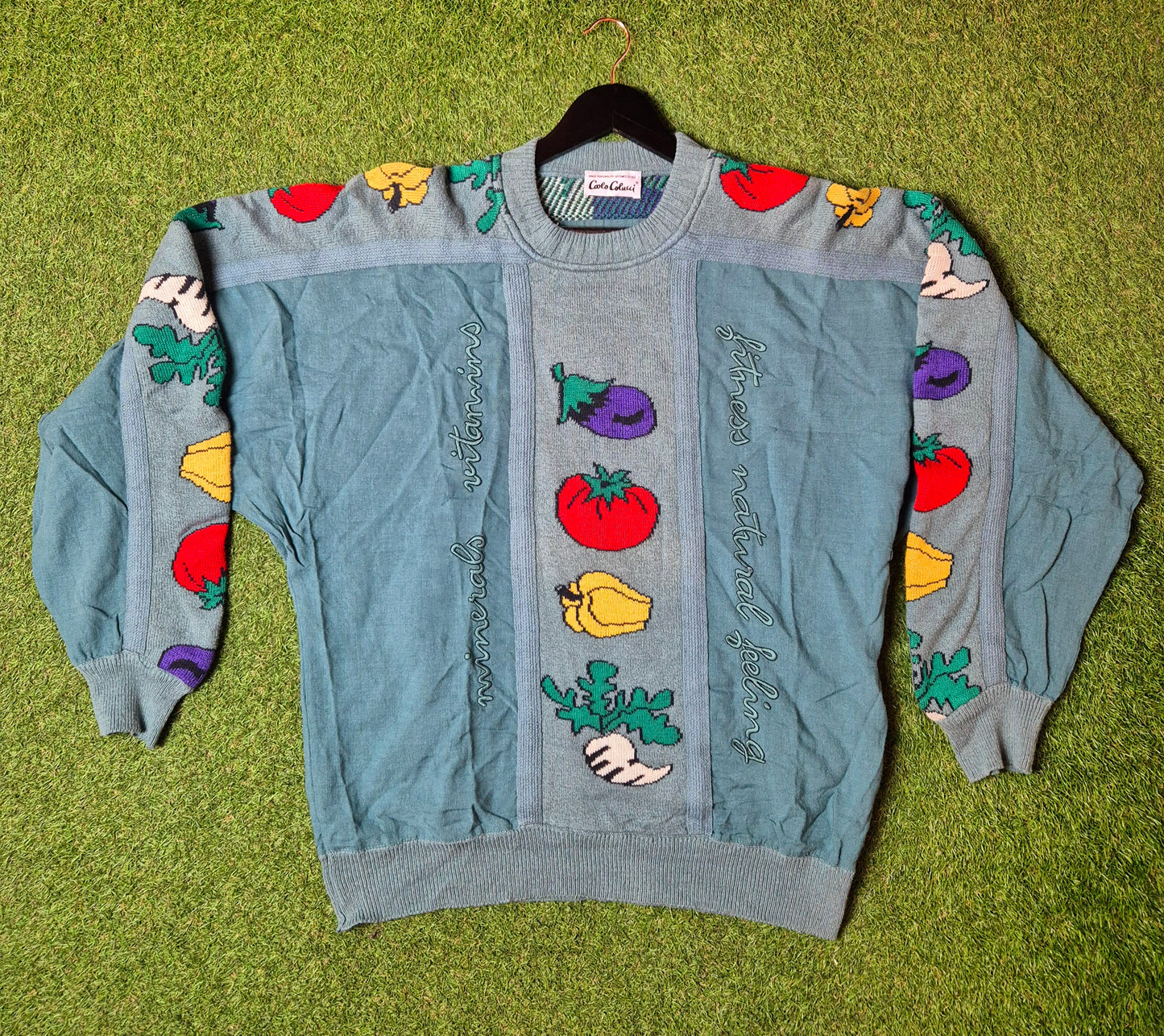 Original/Auth Carlo Colucci - Vintage Pullover - Bunt mit Gemüse Muster - L/XL (56)