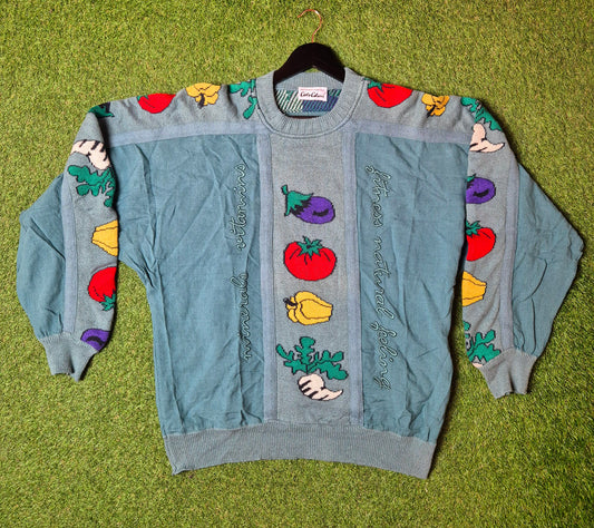 Original/Auth Carlo Colucci - Vintage Pullover - Bunt mit Gemüse Muster - L/XL (56)