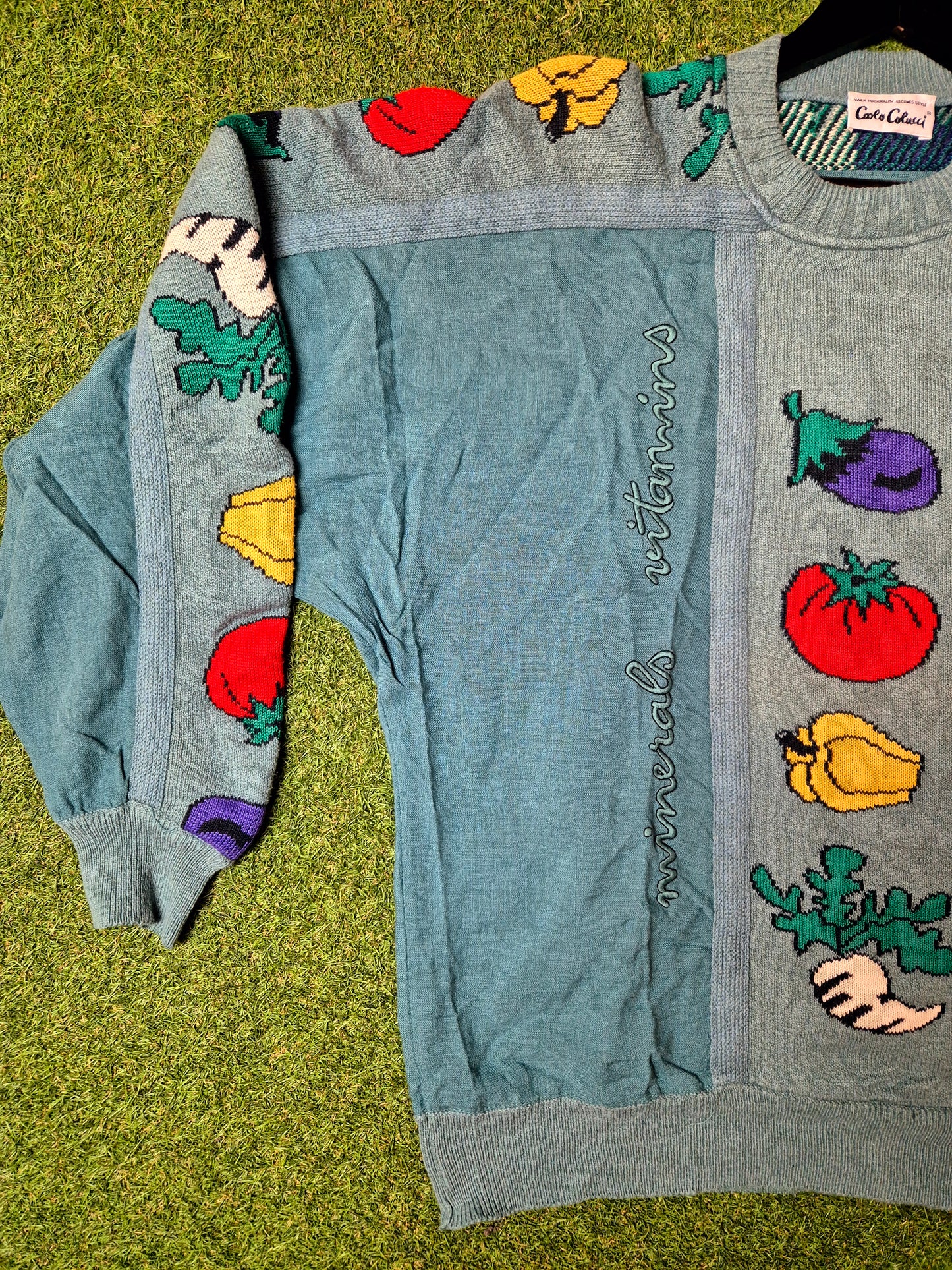 Original/Auth Carlo Colucci - Vintage Pullover - Bunt mit Gemüse Muster - L/XL (56)