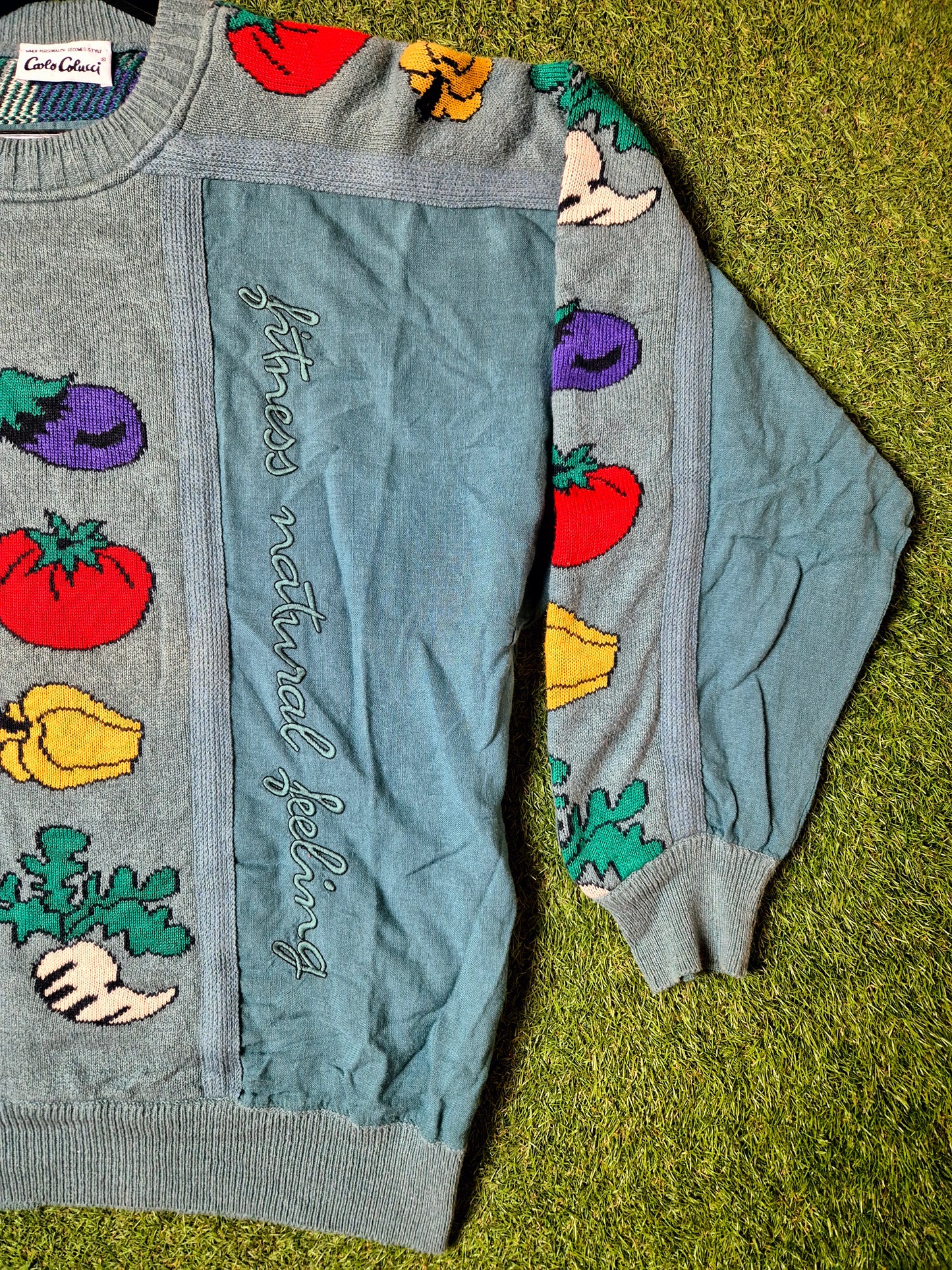 Original/Auth Carlo Colucci - Vintage Pullover - Bunt mit Gemüse Muster - L/XL (56)