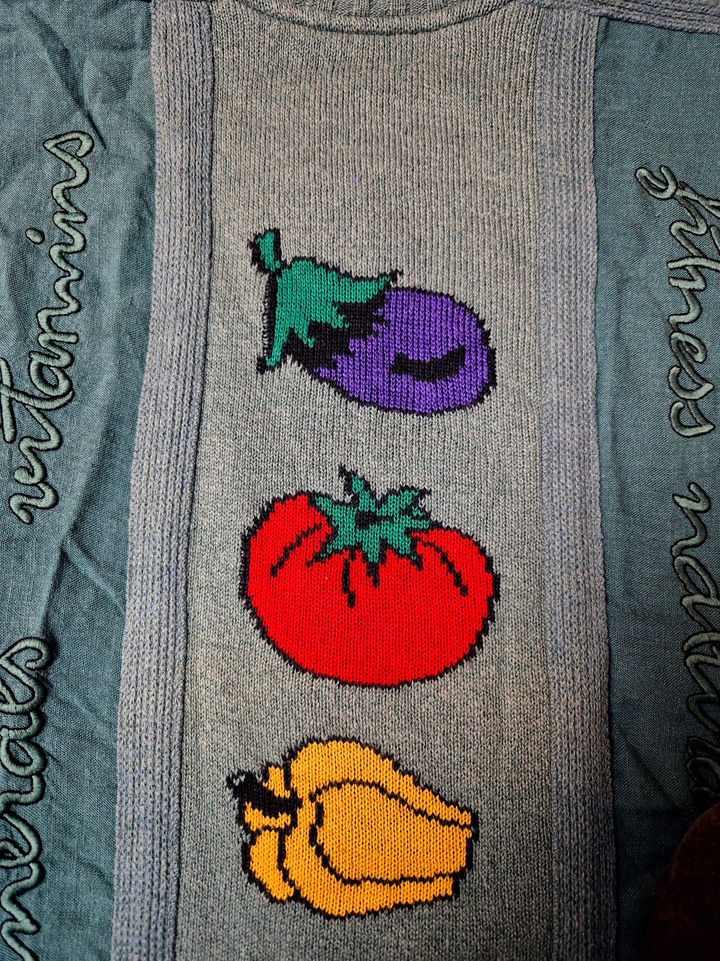 Original/Auth Carlo Colucci - Vintage Pullover - Bunt mit Gemüse Muster - L/XL (56)