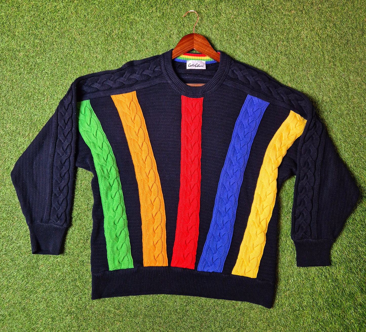 Original/Auth Carlo Colucci - Vintage Pullover - Bunt mit Regenbogen Muster - S/M (48)