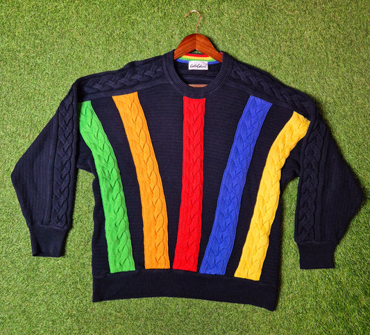 Original/Auth Carlo Colucci - Vintage Pullover - Bunt mit Regenbogen Muster - S/M (48)