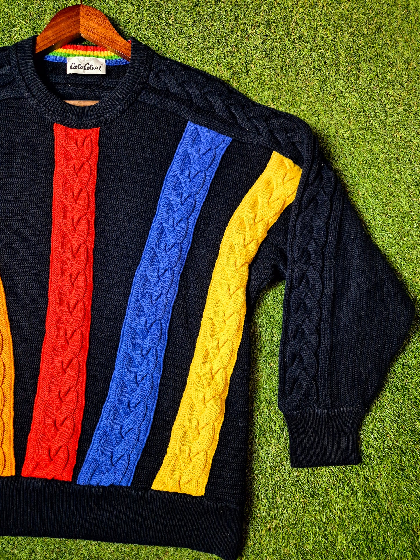 Original/Auth Carlo Colucci - Vintage Pullover - Bunt mit Regenbogen Muster - S/M (48)