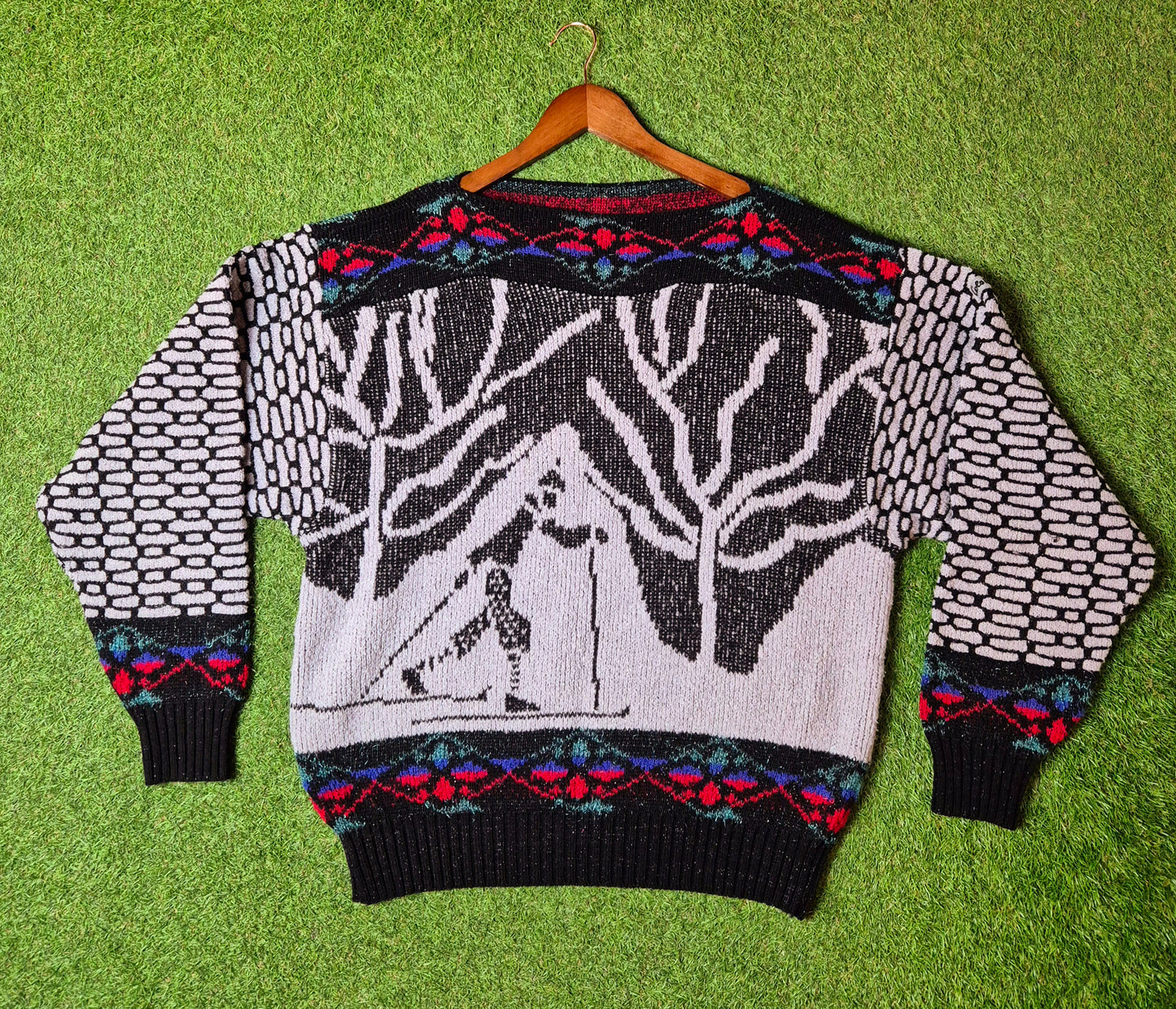 Original/Auth Carlo Colucci - Vintage Pullover - Grau mit Ski Muster - M/L (52)