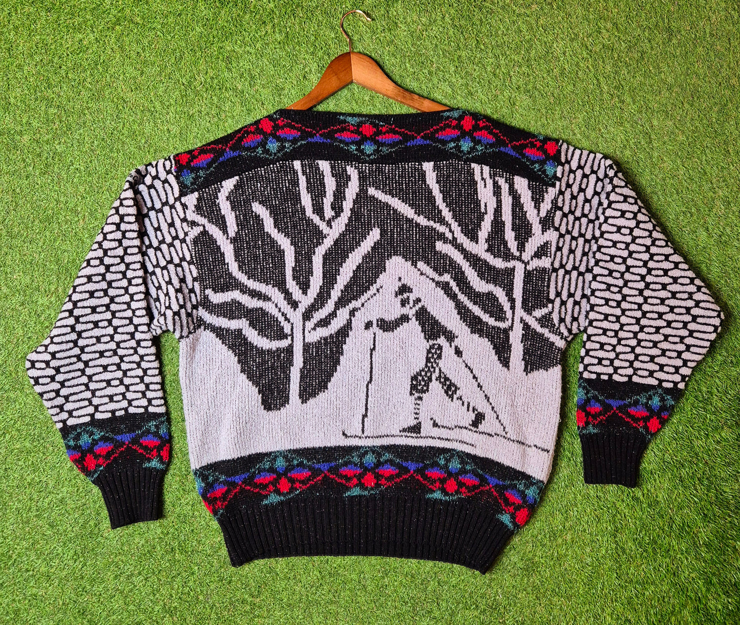 Original/Auth Carlo Colucci - Vintage Pullover - Grau mit Ski Muster - M/L (52)