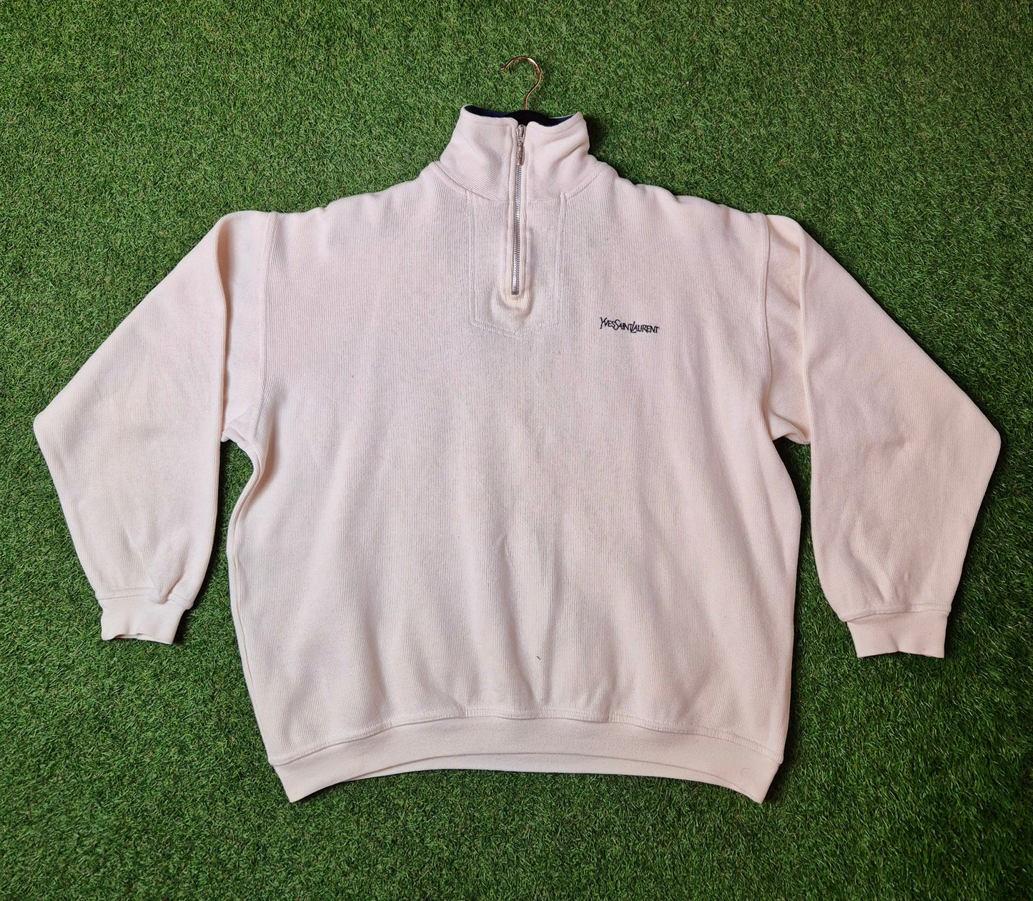 Original/Auth YSL - Vintage 90er Pullover - Weiß/Creme mit Kragen - M