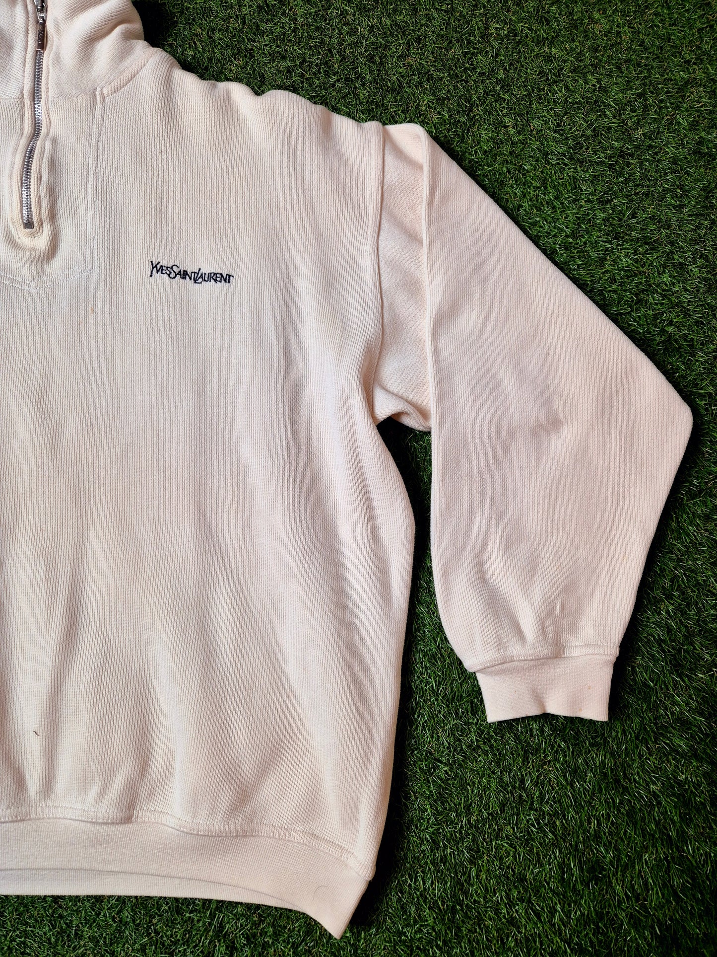 Original/Auth YSL - Vintage 90er Pullover - Weiß/Creme mit Kragen - M