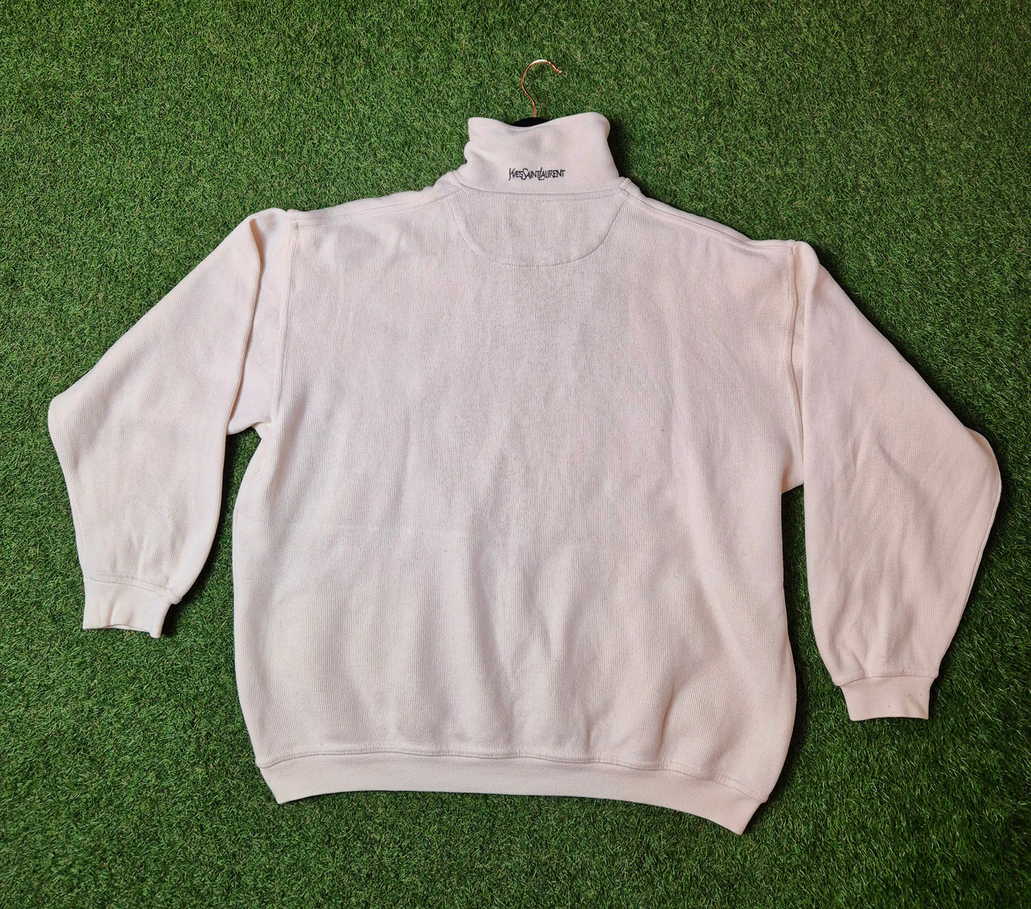 Original/Auth YSL - Vintage 90er Pullover - Weiß/Creme mit Kragen - M