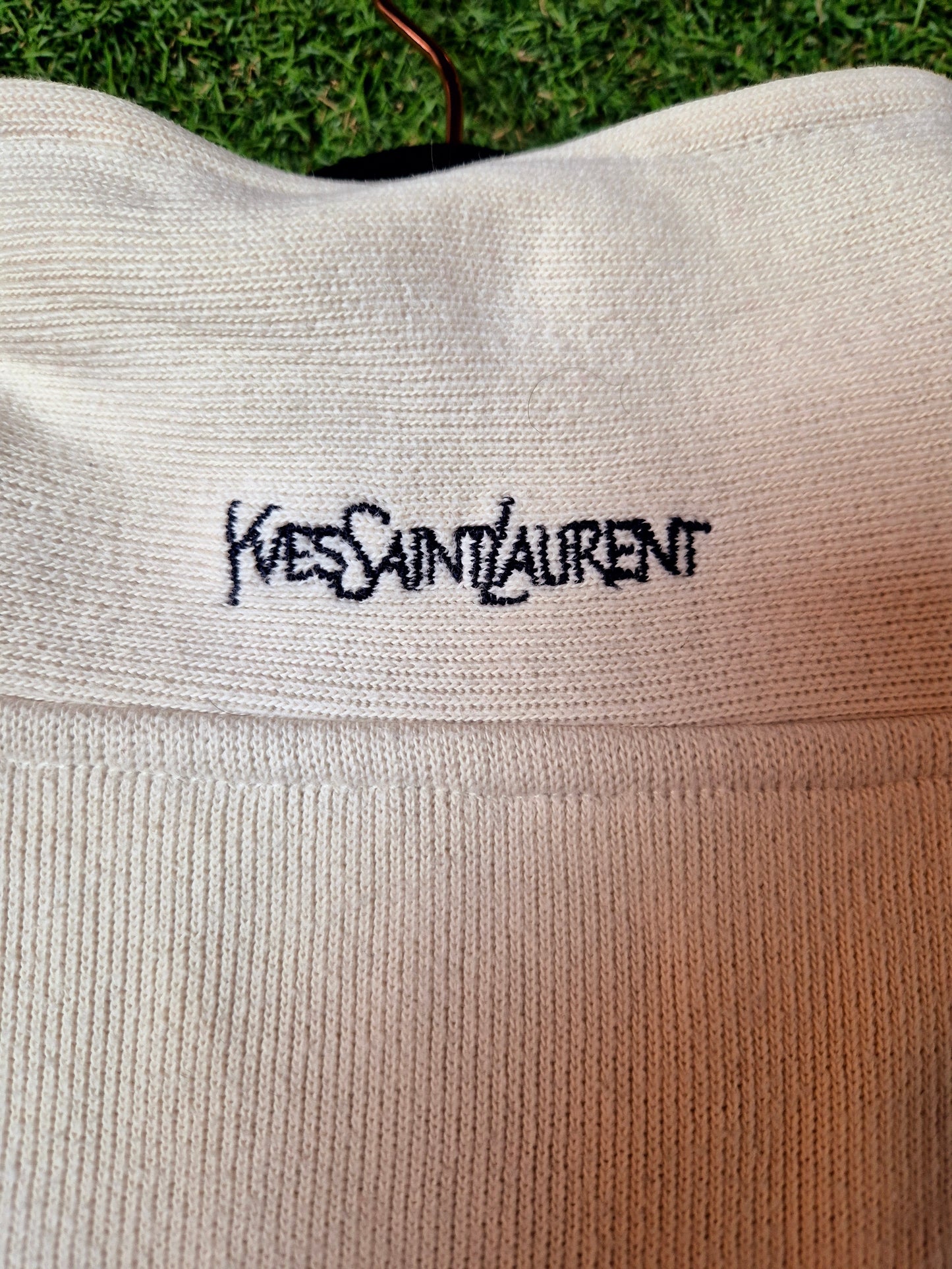 Original/Auth YSL - Vintage 90er Pullover - Weiß/Creme mit Kragen - M