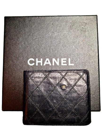 Original/Auth Chanel - Bifold Wallet mit Box - Leder Schwarz