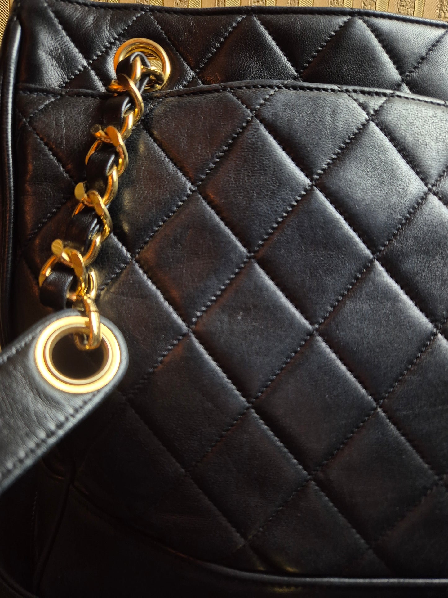 Original/Auth Chanel - Vintage Umhängetasche - gesteppt - Lammleder Schwarz