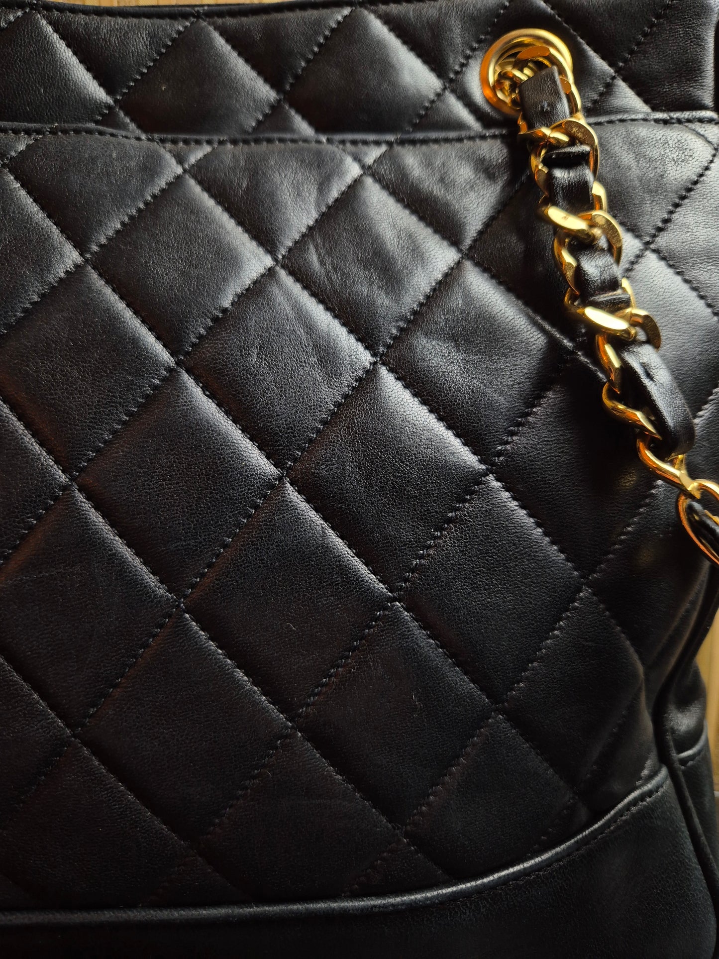 Original/Auth Chanel - Vintage Umhängetasche - gesteppt - Lammleder Schwarz