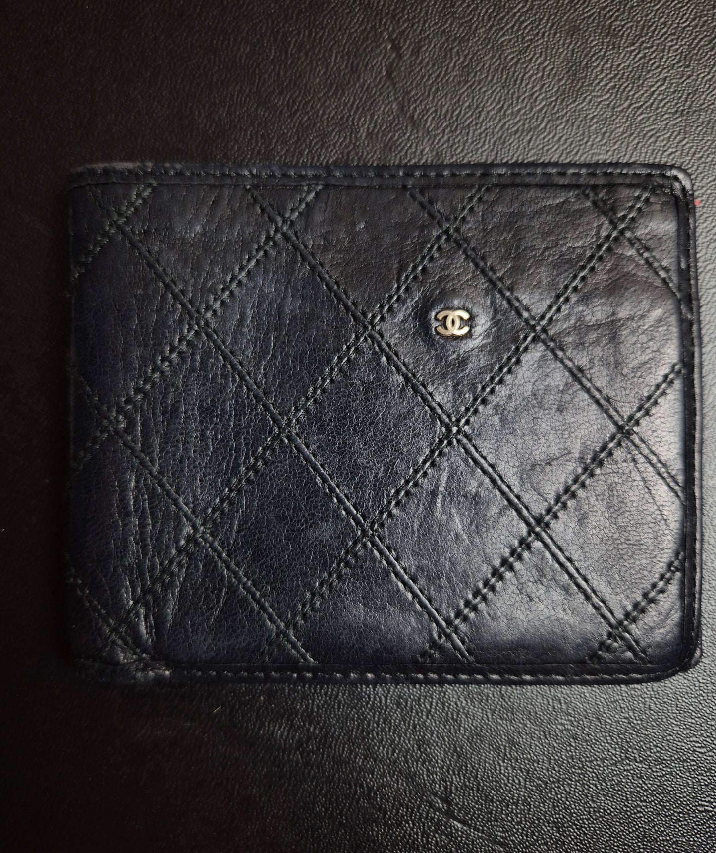 Original/Auth Chanel - Bifold Wallet mit Box - Leder Schwarz