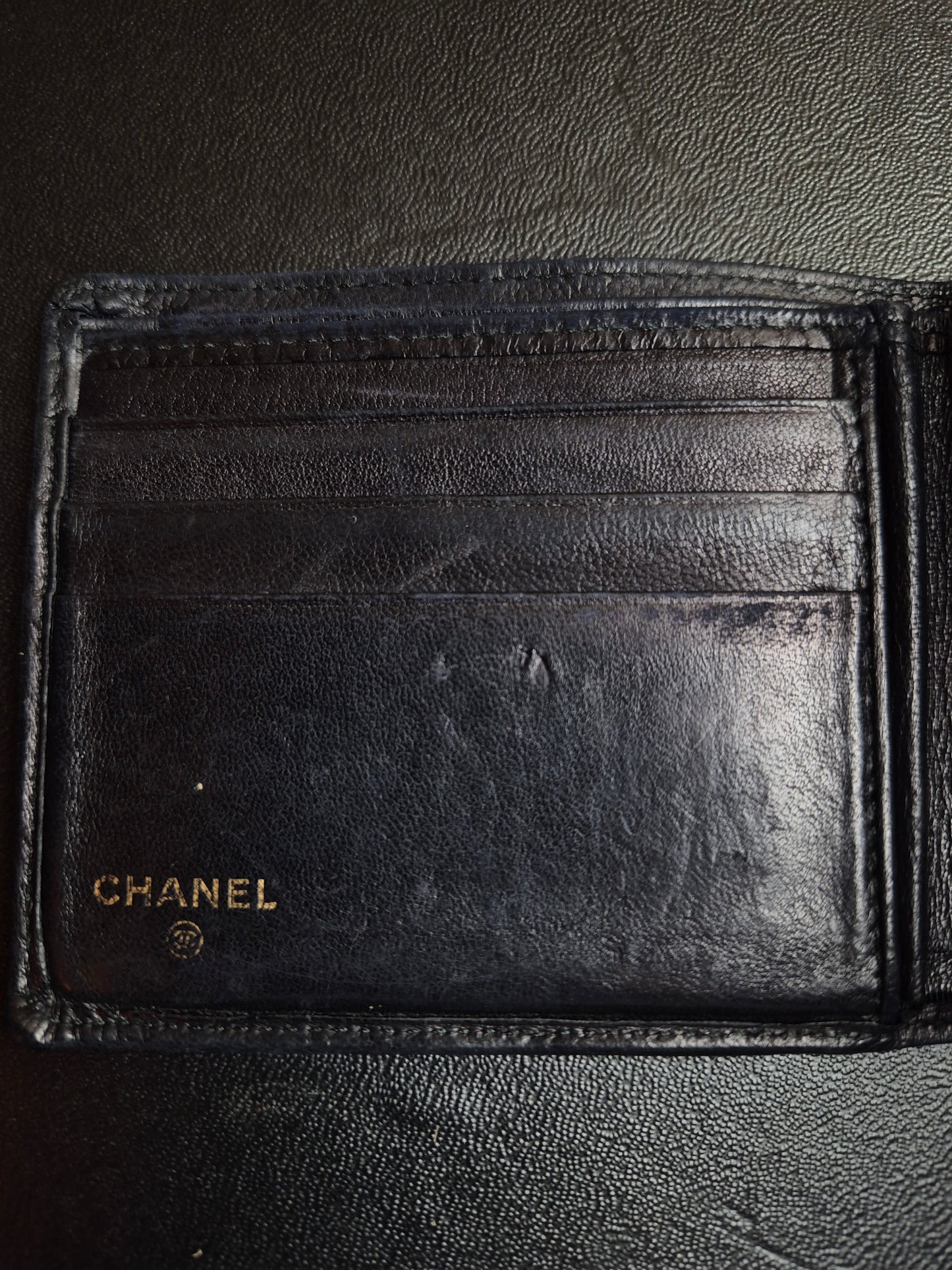 Original/Auth Chanel - Bifold Wallet mit Box - Leder Schwarz