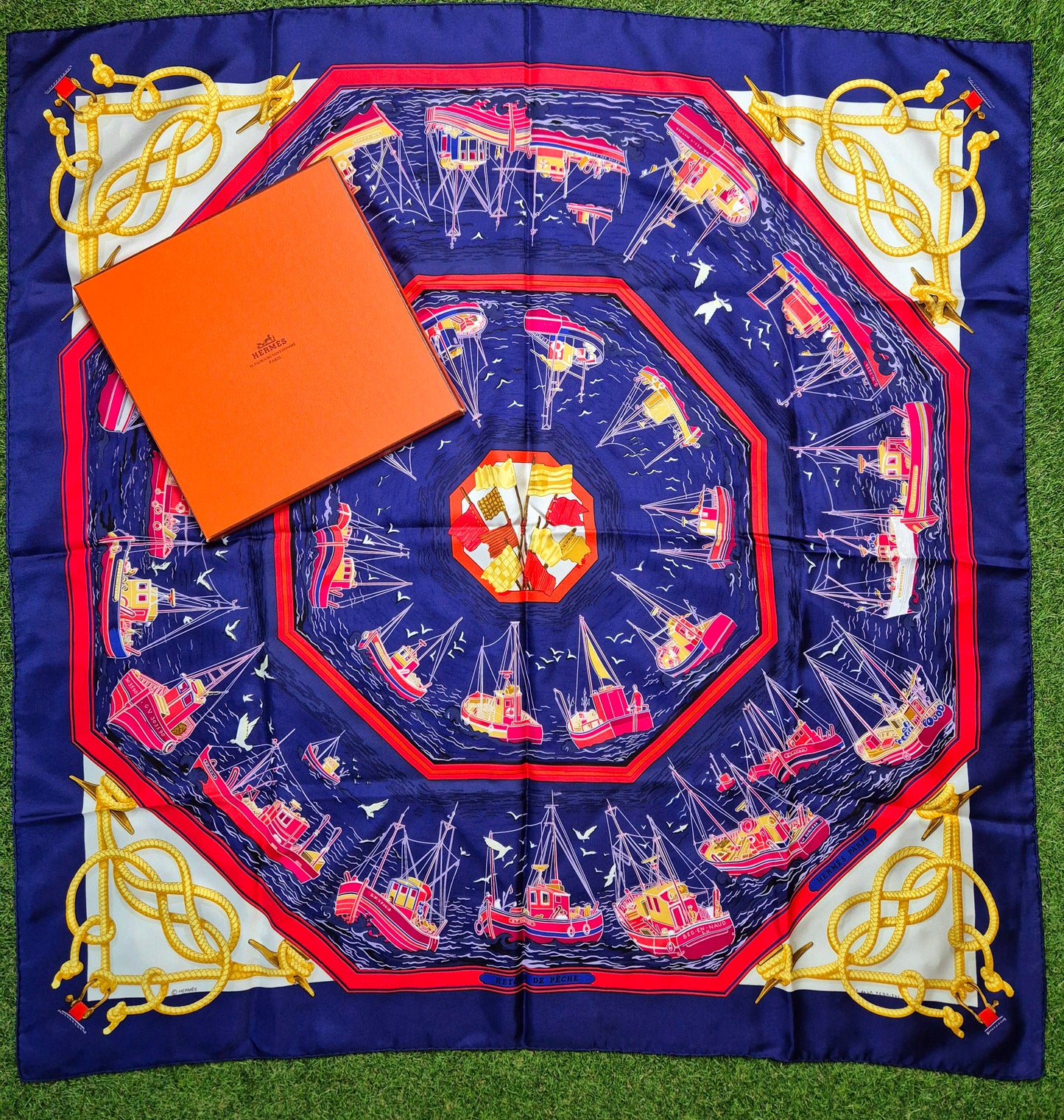 Original/Auth Hermès - Vintage Seidentuch Carré - 90 x 90 - Retour de Pêche