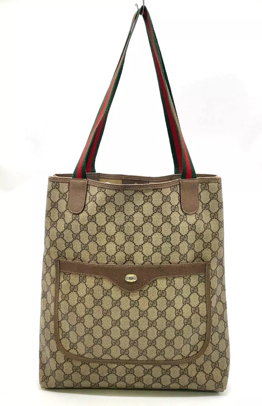 Original/Auth Gucci - Tote Bag Schultertasche - Klassisch - GG Canvas mit Leder