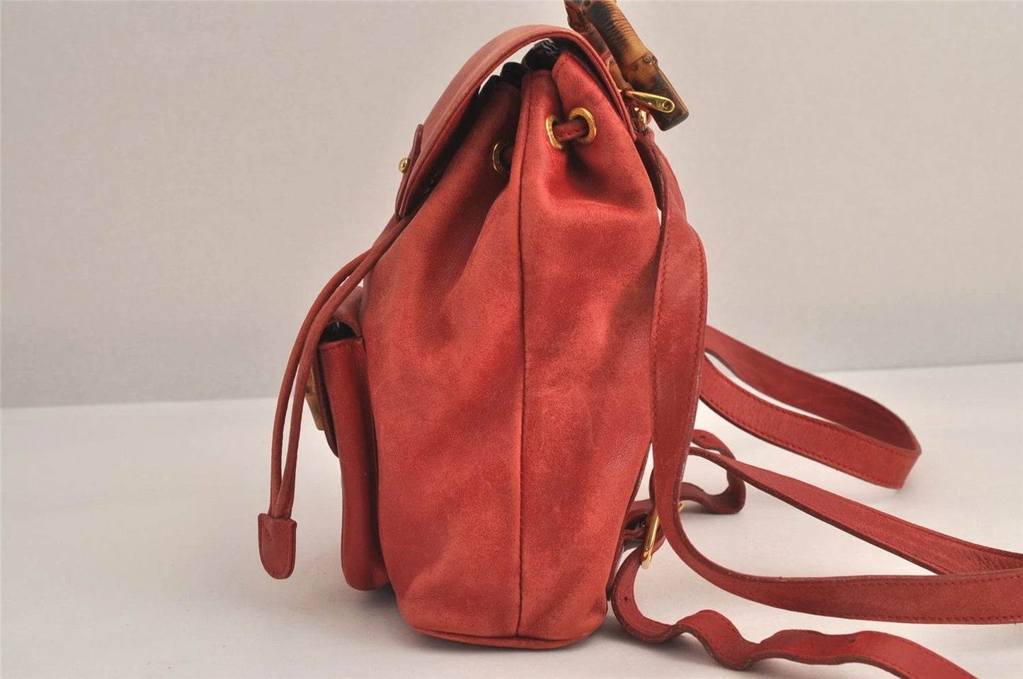 Original/Auth Gucci - Mini-Rucksack - Klassisch - Wildleder / Bambus - Rot