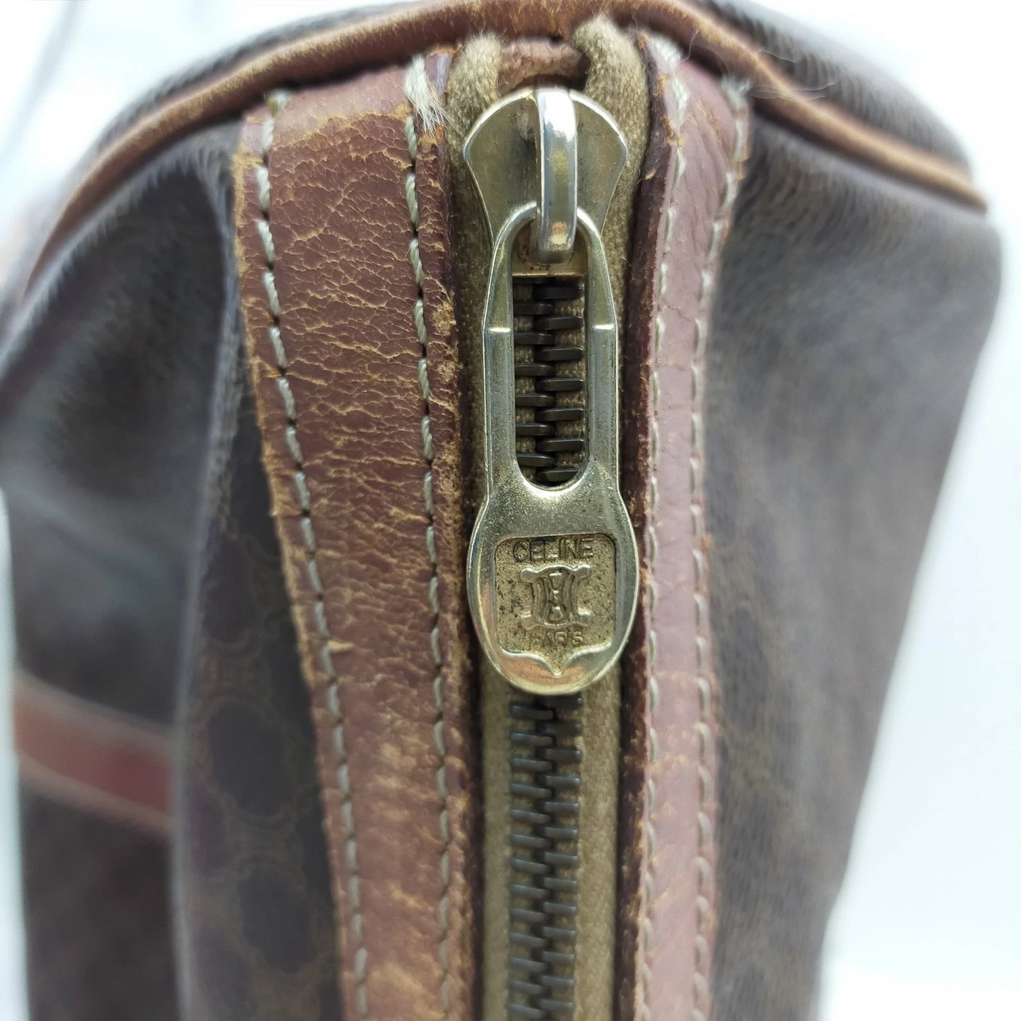 Original/Auth Celine Paris - Macadam Boston Bag mit Gurt - Canvas mit Leder