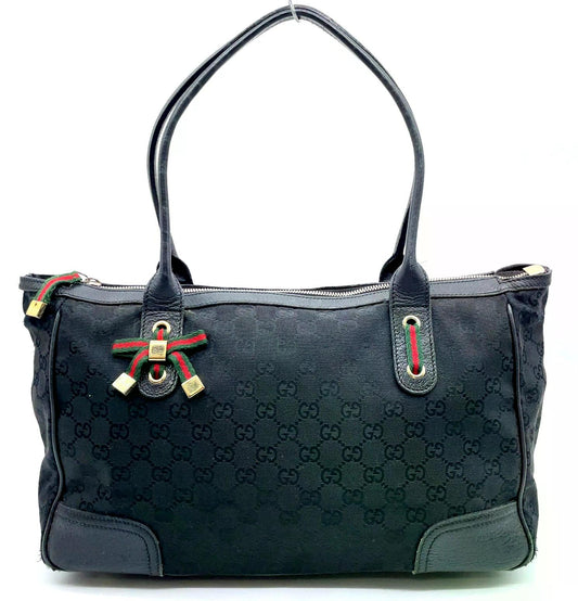 Original/Auth Gucci - Princess Tote Bag - Sherry Line GG Canvas/Leder - Schwarz