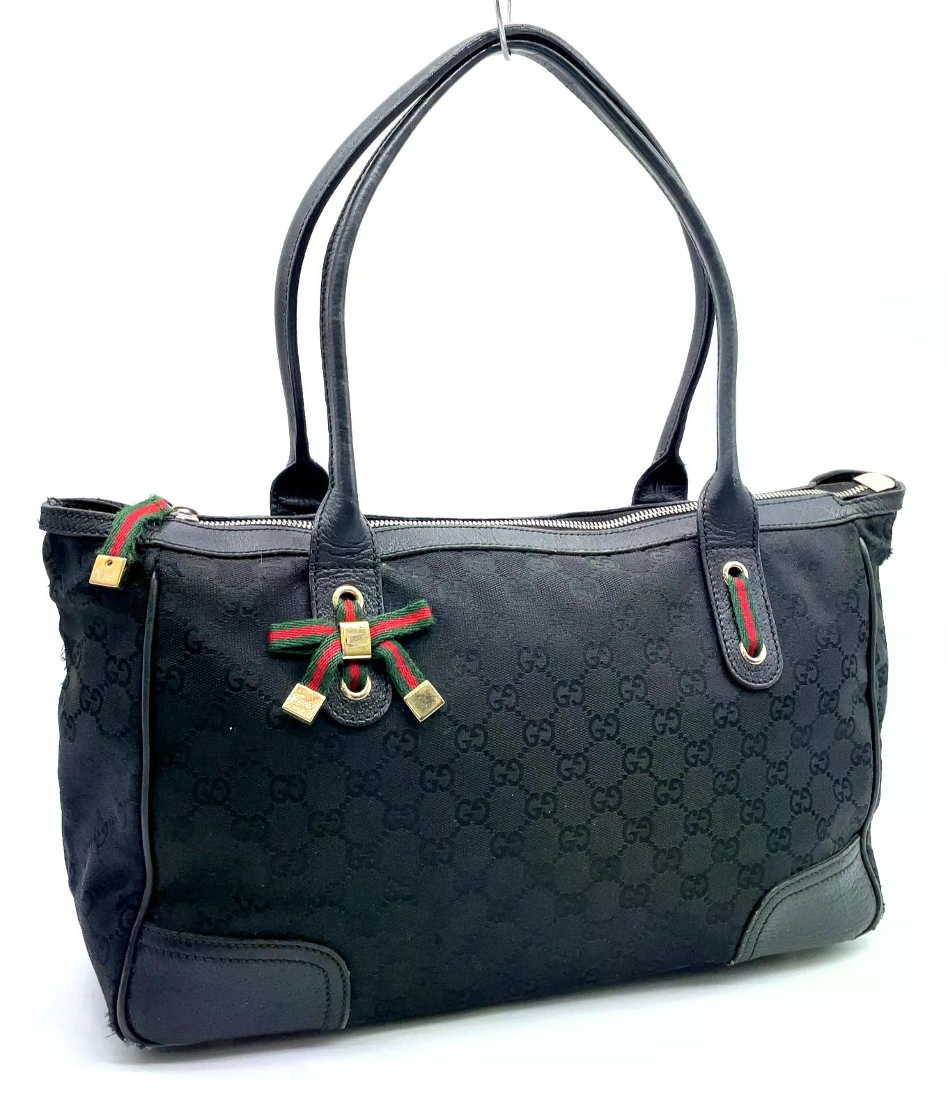 Original/Auth Gucci - Princess Tote Bag - Sherry Line GG Canvas/Leder - Schwarz