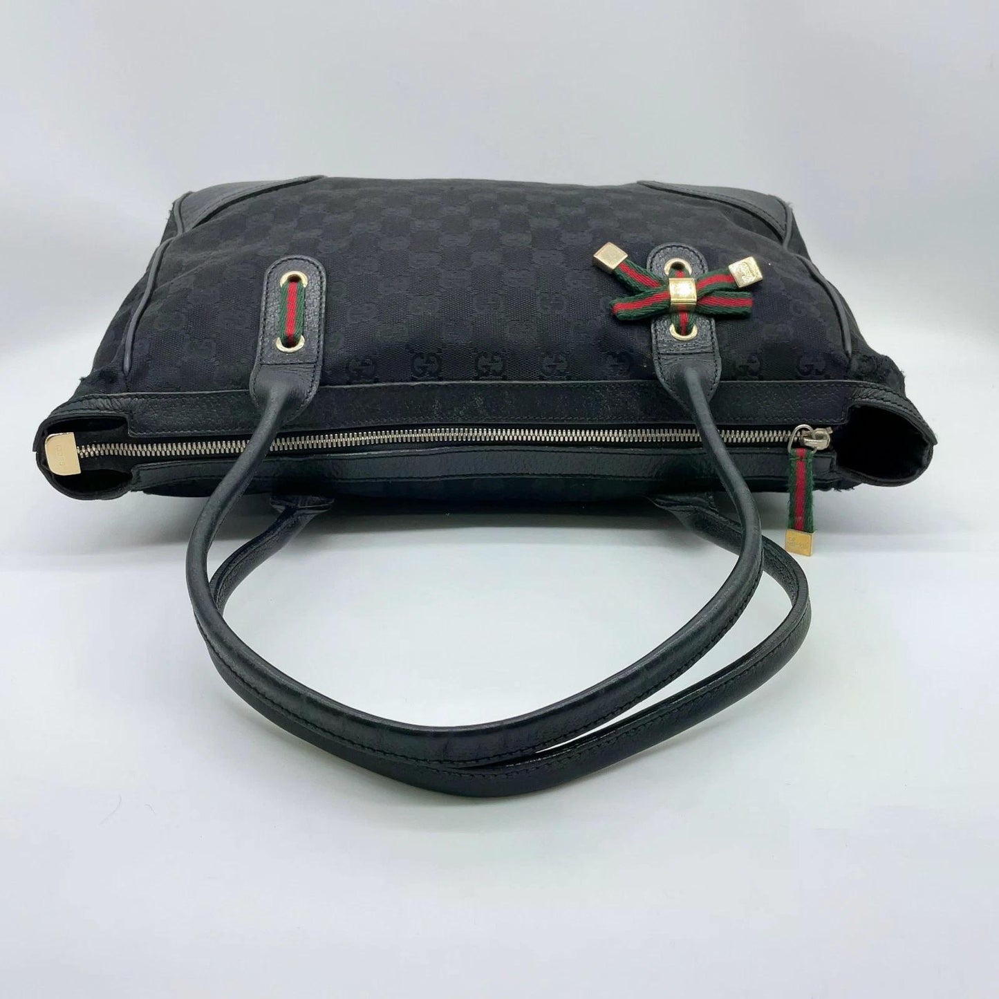 Original/Auth Gucci - Princess Tote Bag - Sherry Line GG Canvas/Leder - Schwarz