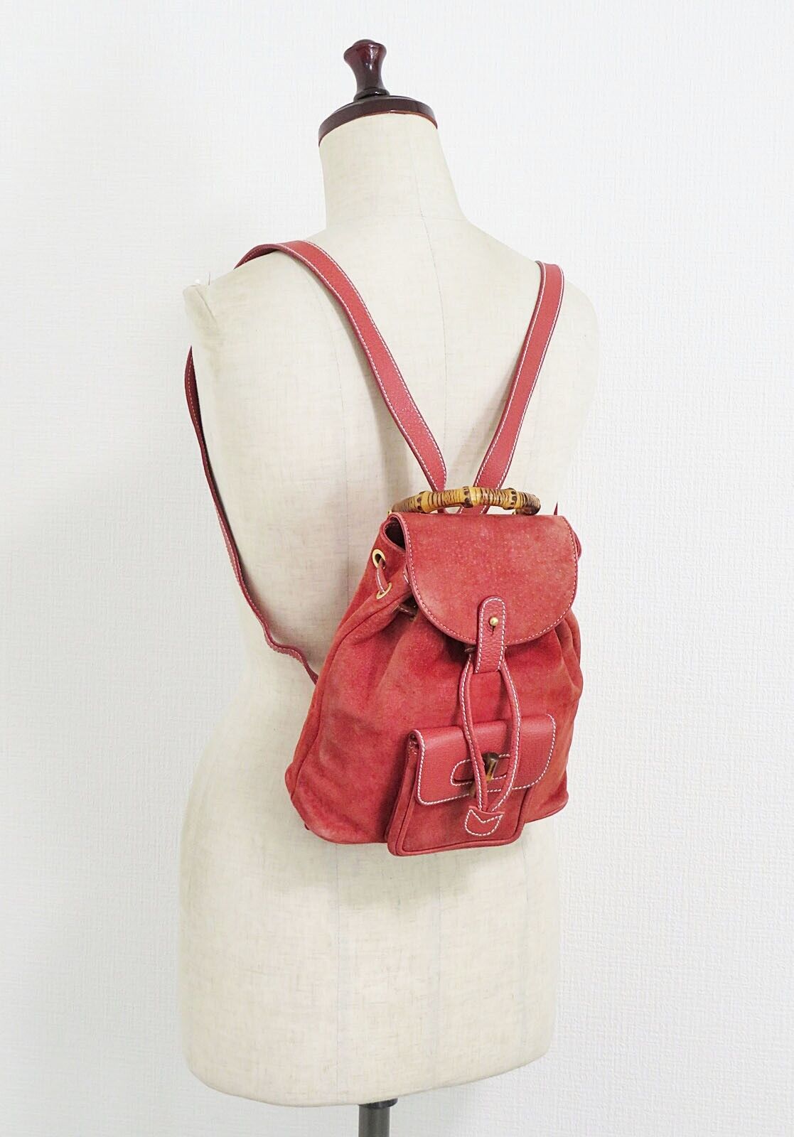 Original/Auth Gucci - Mini-Rucksack - Klassisch - Wildleder / Bambus - Rot