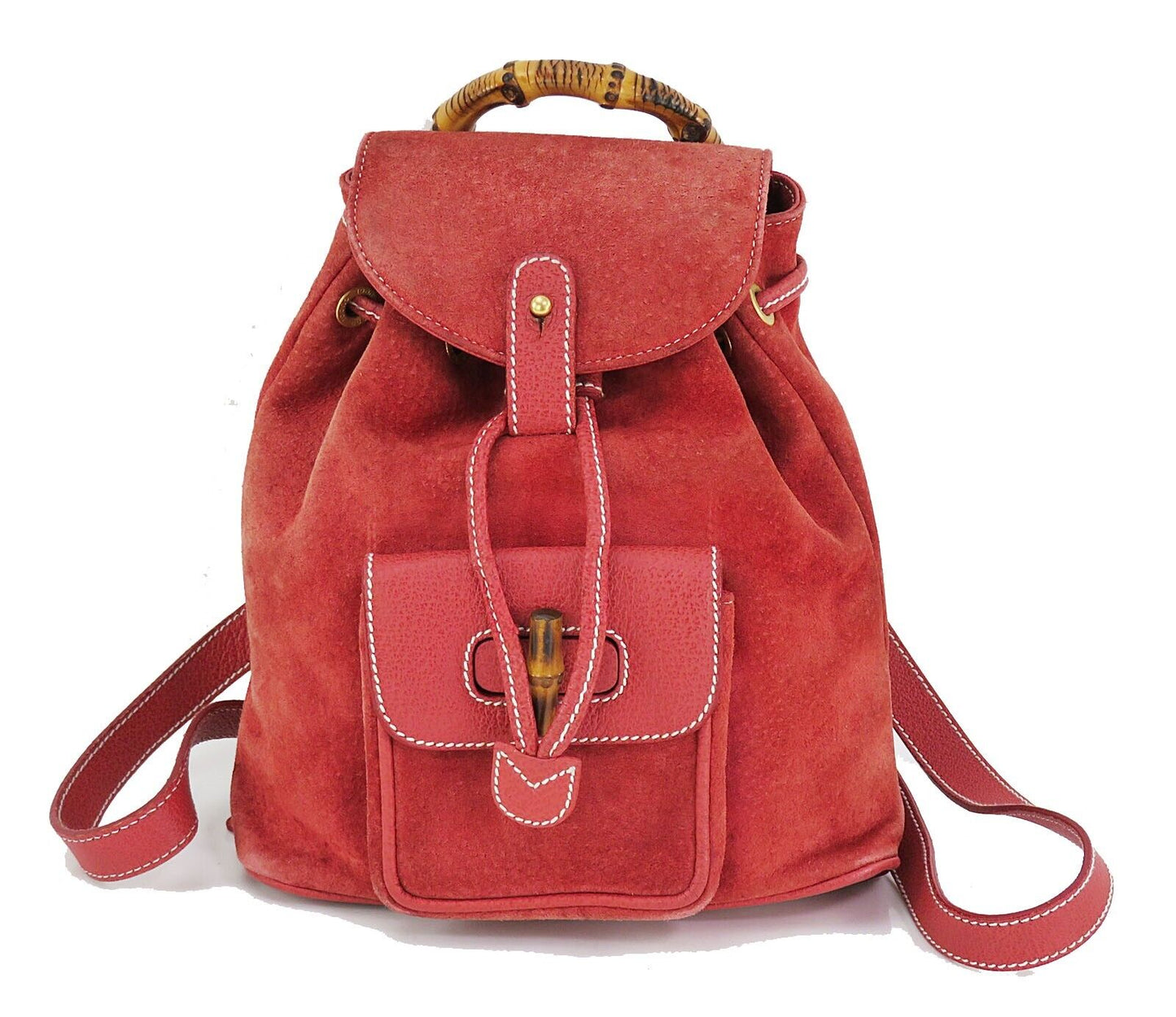 Original/Auth Gucci - Mini-Rucksack - Klassisch - Wildleder / Bambus - Rot