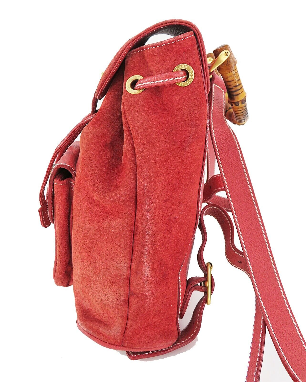 Original/Auth Gucci - Mini-Rucksack - Klassisch - Wildleder / Bambus - Rot