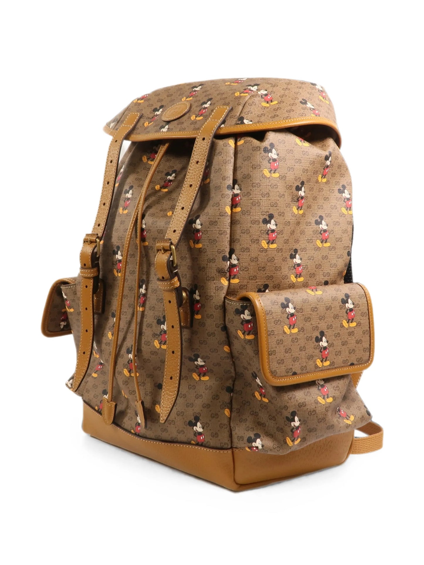 Original/Auth Gucci - Disney x Gucci GG Supreme Mickey Print Rucksack - Braun Leder Canvas