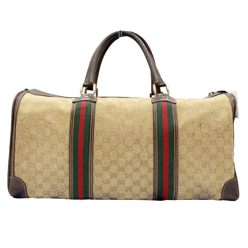 Original/Auth Gucci - Boston Bag 70er Jahre - Klassisch - GG Canvas Sherry Line Leder