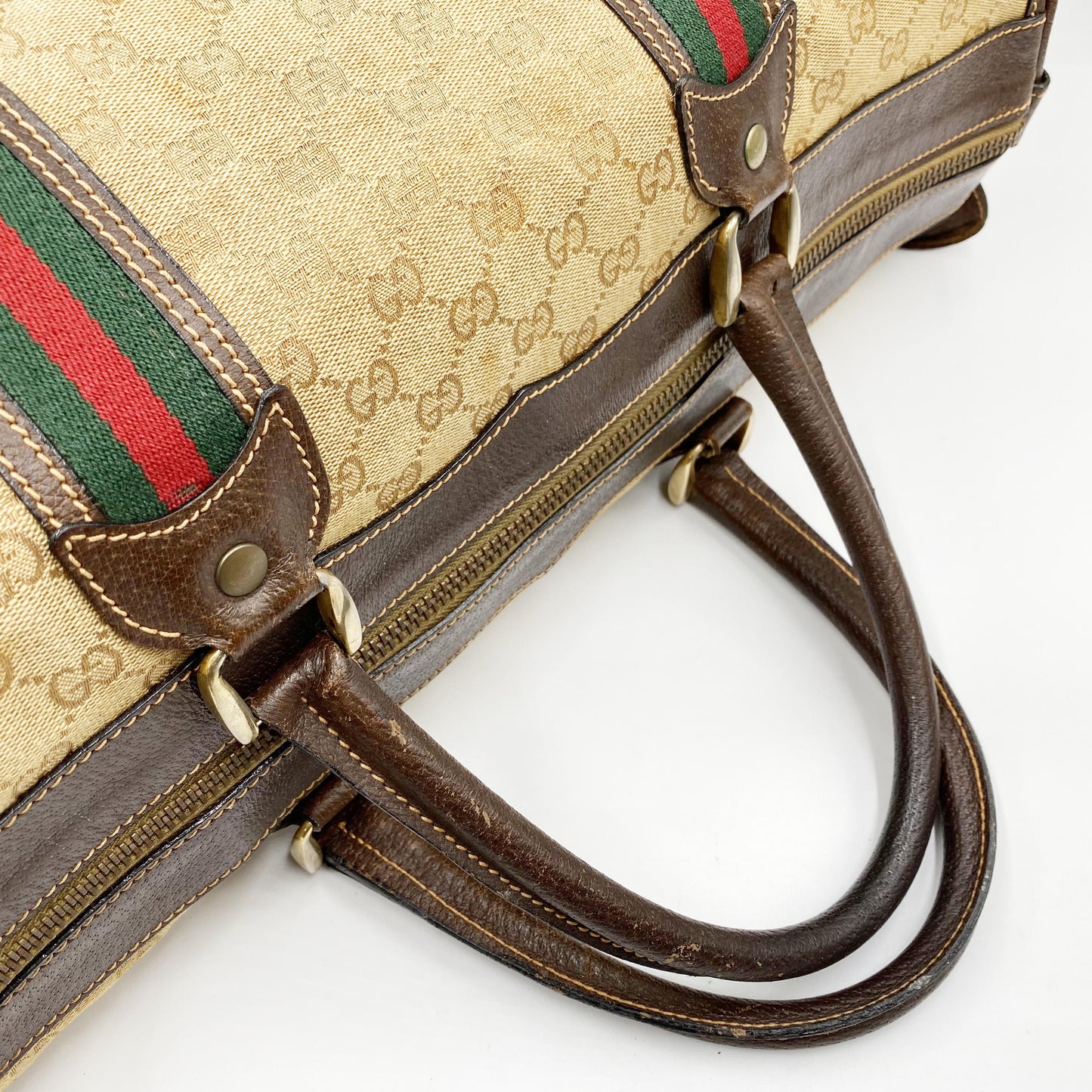 Original/Auth Gucci - Boston Bag 70er Jahre - Klassisch - GG Canvas Sherry Line Leder