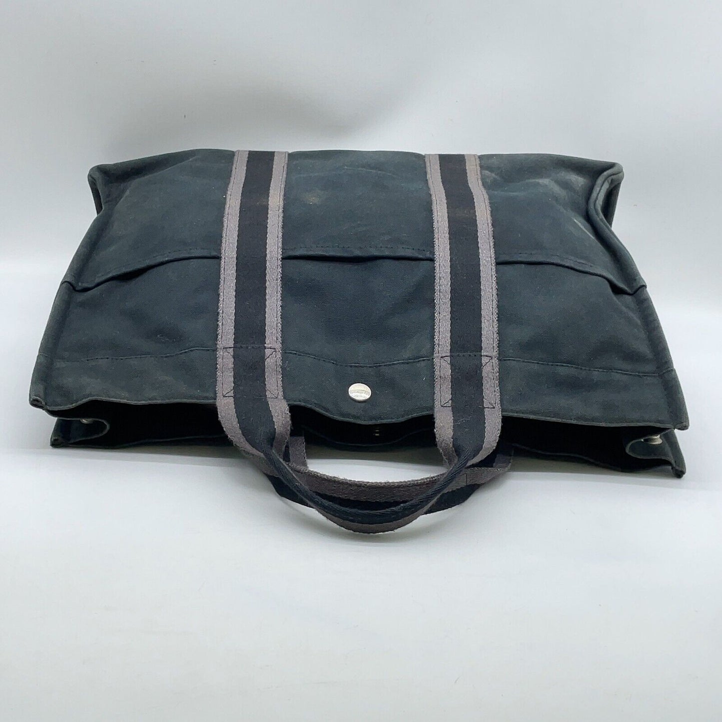 Original/Auth Hermès - Vintage Tote Bag Tasche - Baumwolle - Schwarz / Grau