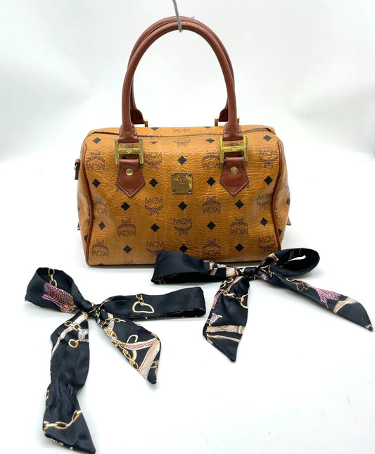 Original/Auth MCM - Vintage Visetos Boston Bag 25 - Monogramm Canvas mit Leder